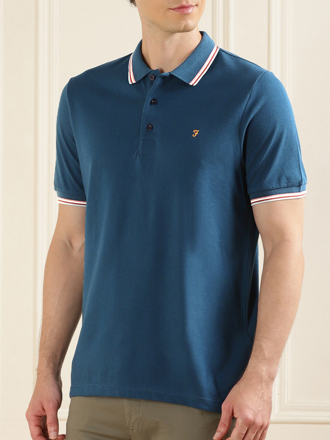 

Farah Polo Collar Cotton T-Shirt, Teal