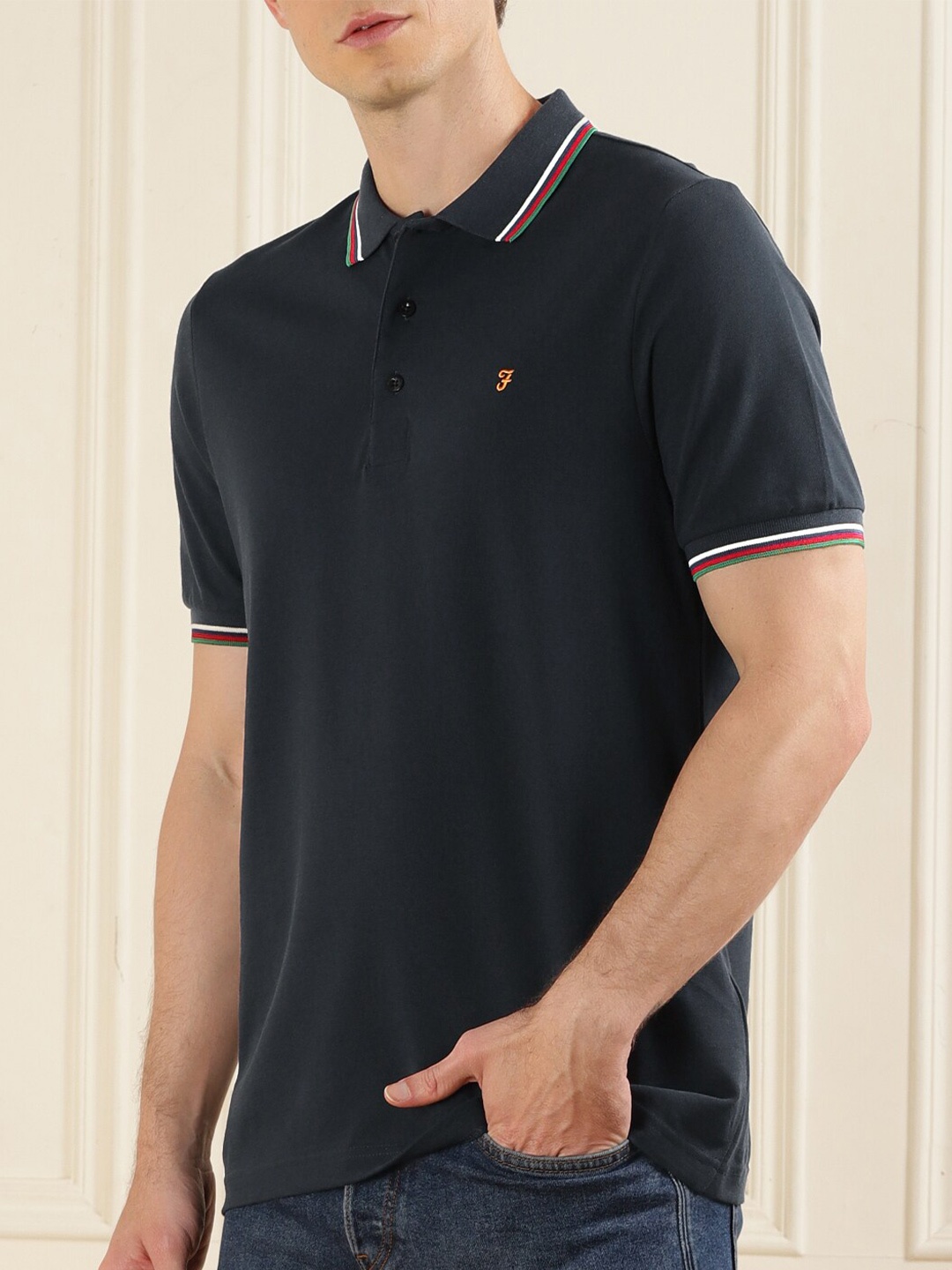 

Farah Polo Collar Cotton T-Shirt, Navy blue