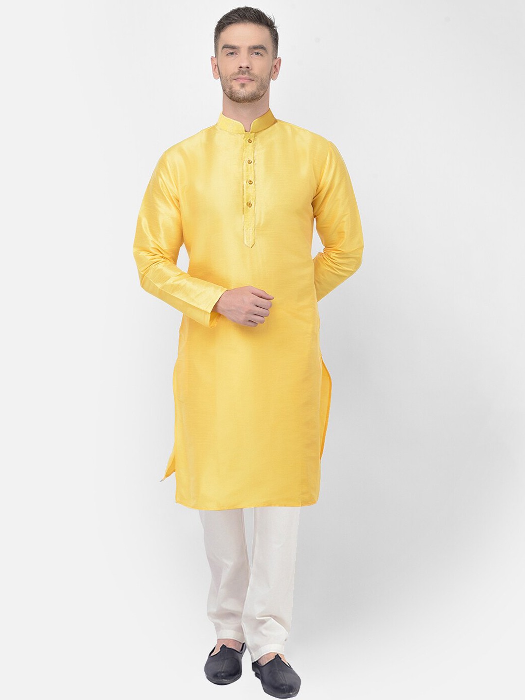 

SG LEMAN Mandarin Collar Straight Kurta With Pyjamas, Yellow
