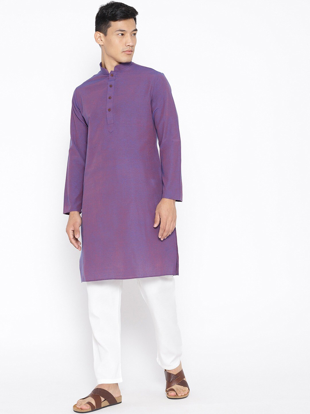 

SG LEMAN Mandarin Collar Straight Kurta With Pyjamas, Purple