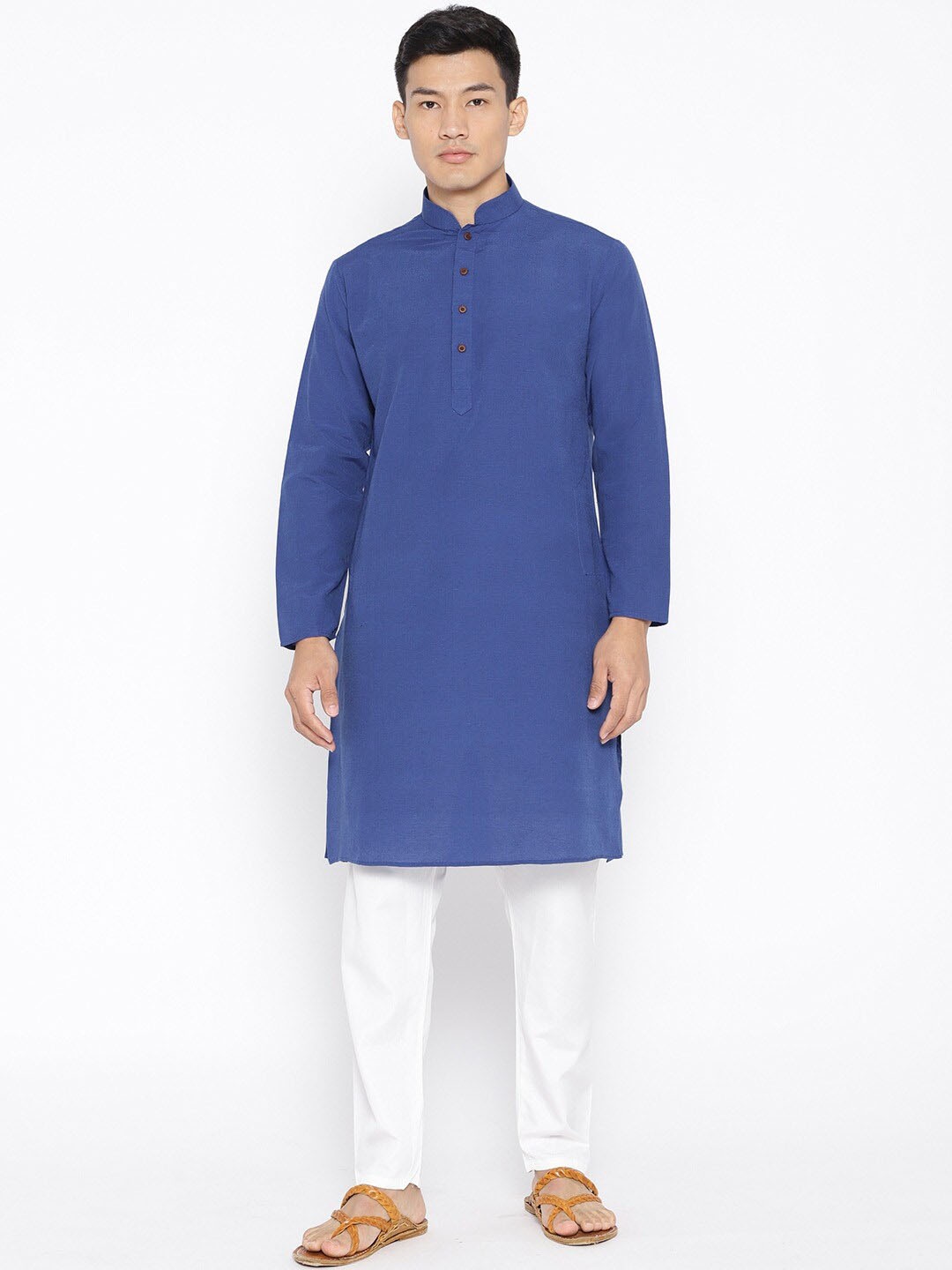 

SG LEMAN Mandarin Collar Straight Kurta With Pyjamas, Blue