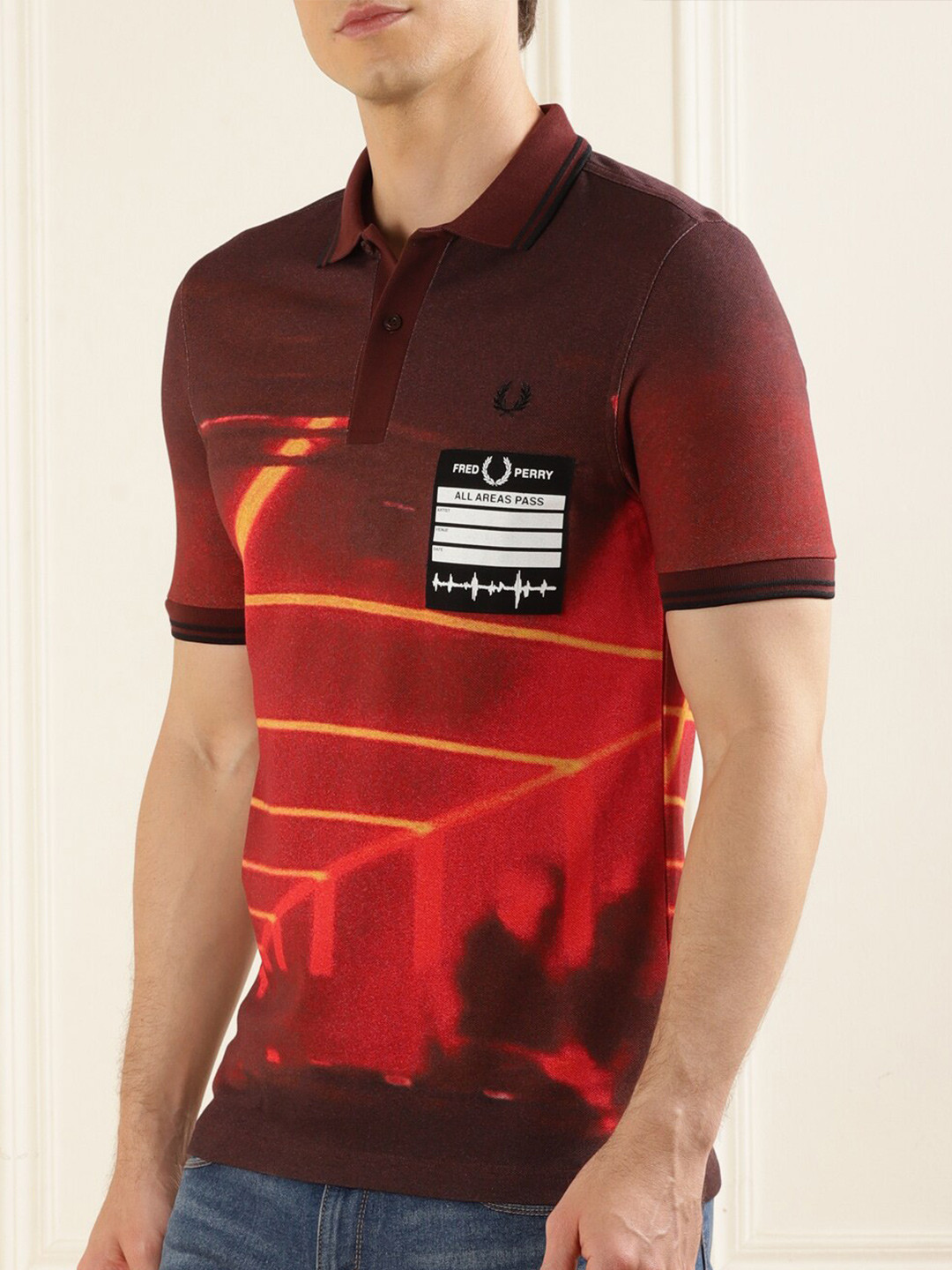 

Fred Perry Abstract Printed Polo Collar Cotton T-shirt, Red