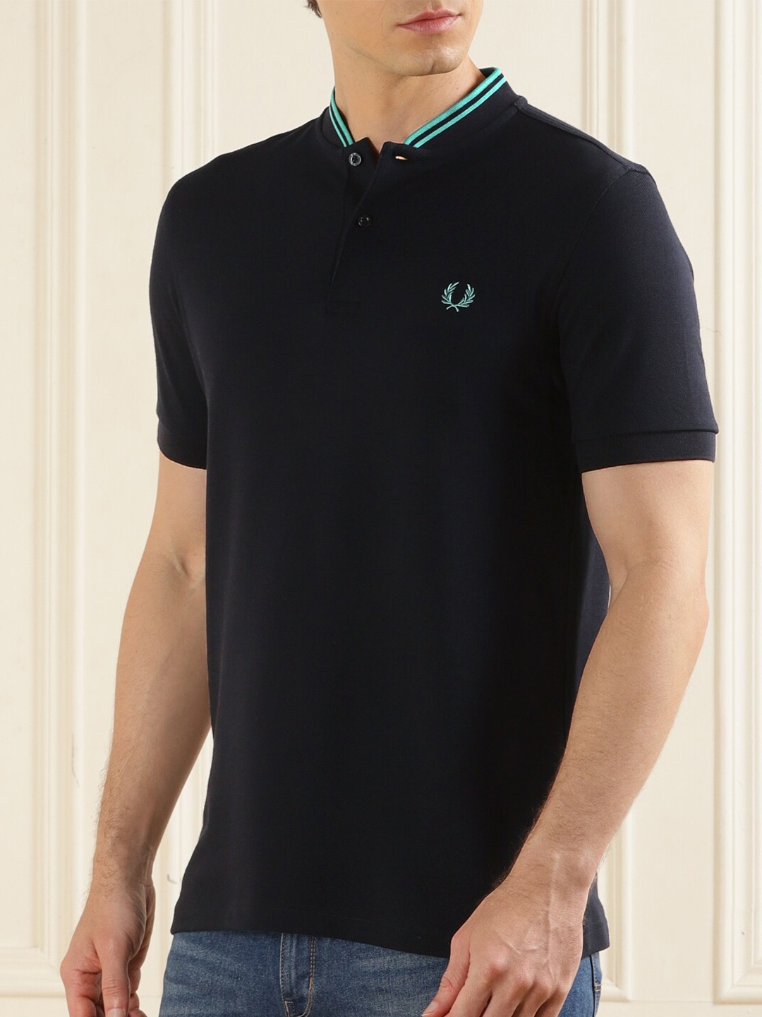 

Fred Perry Henley Neck Regular Fit Cotton T-shirt, Navy blue