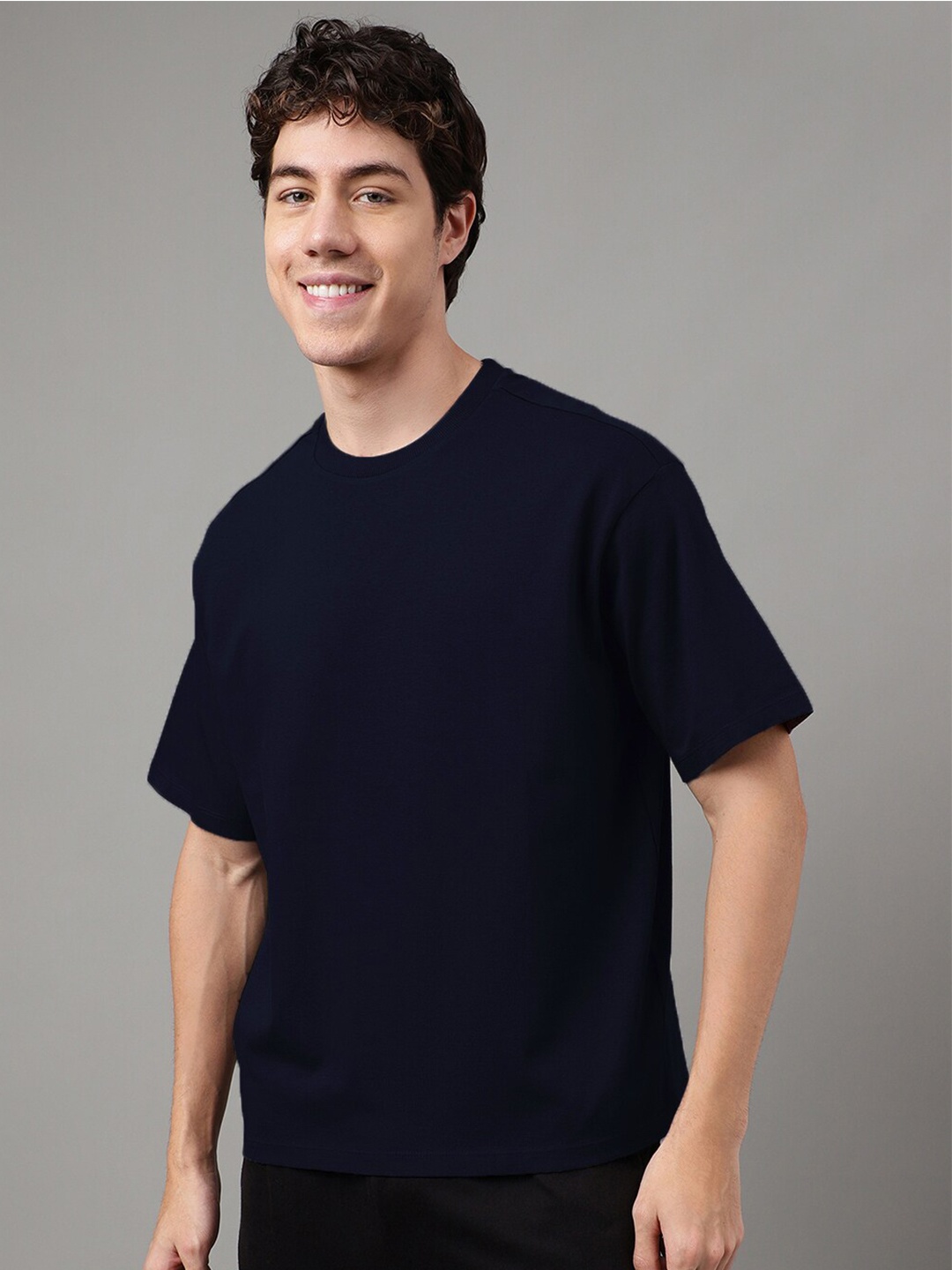 

Free Authority Drop-Shoulder Sleeves Loose-Fit Pure Cotton Tshirt, Blue