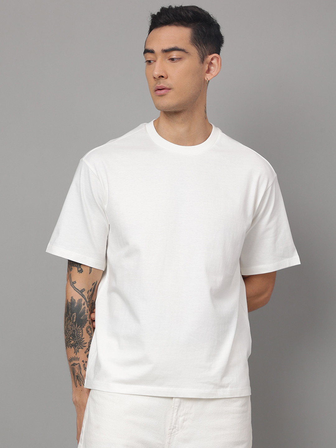 

Free Authority Oversized Round Neck Pure Cotton T-Shirt, Off white