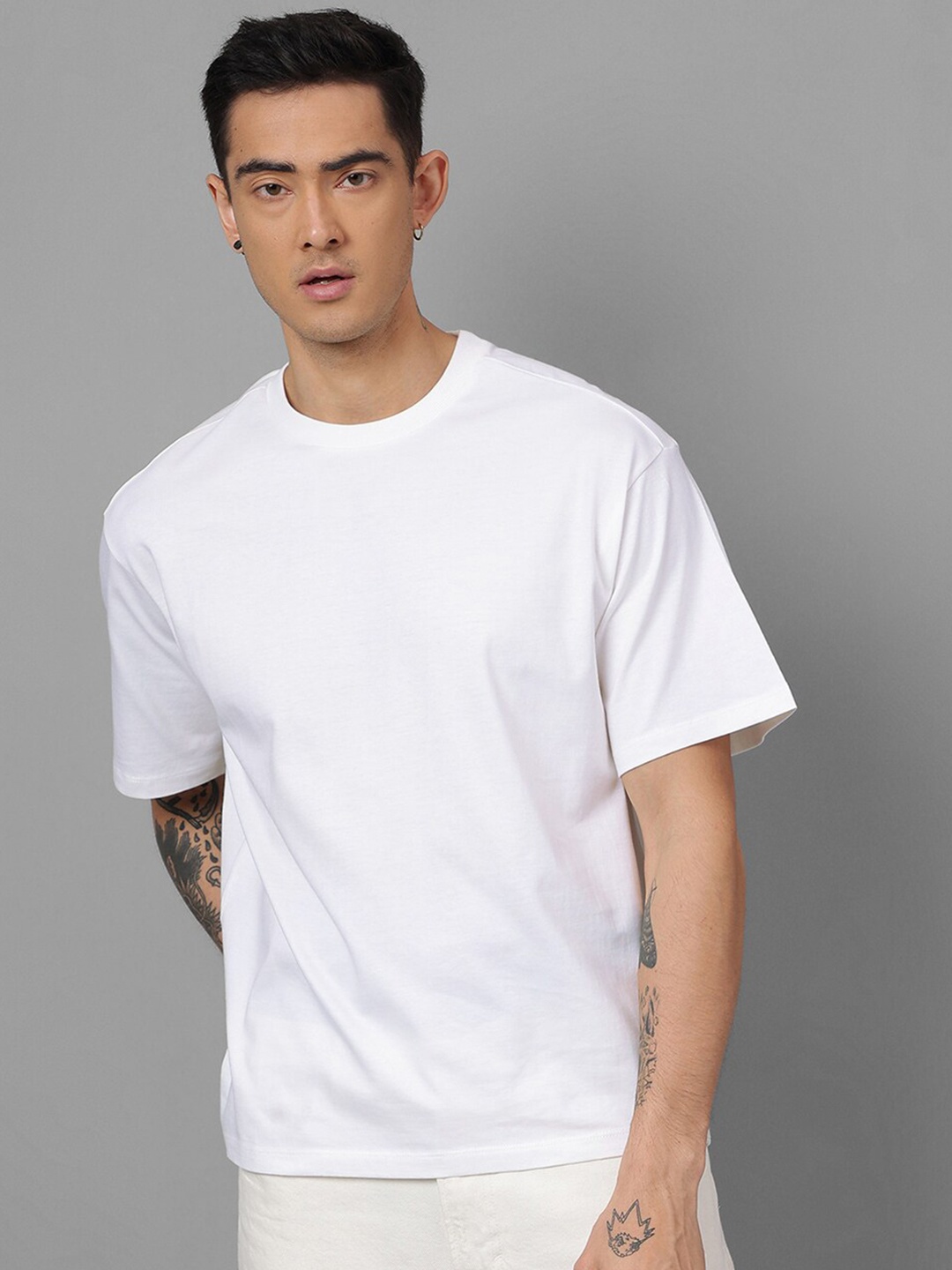 Free Authority Oversized Round Neck Pure Cotton T-Shirt, White