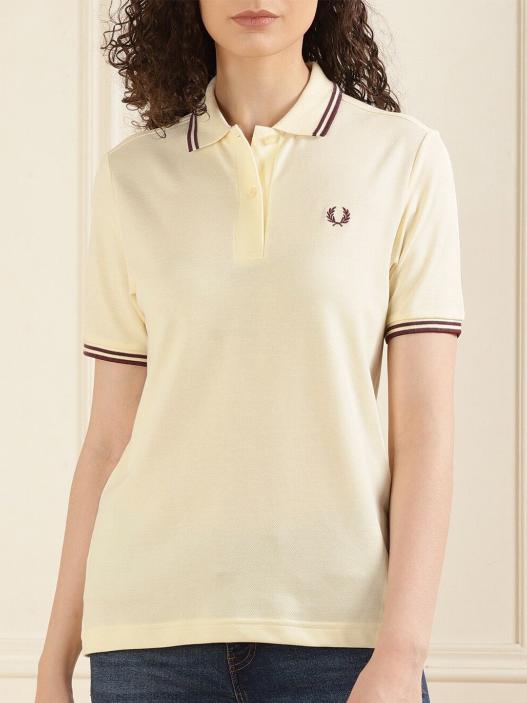 

Fred Perry Polo Collar Cotton T-shirt, Cream