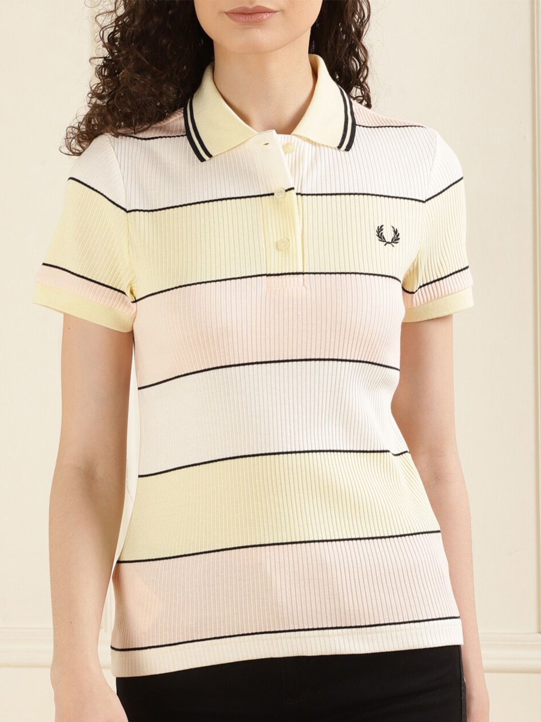 

Fred Perry Striped Polo Collar Cotton T-shirt, Cream