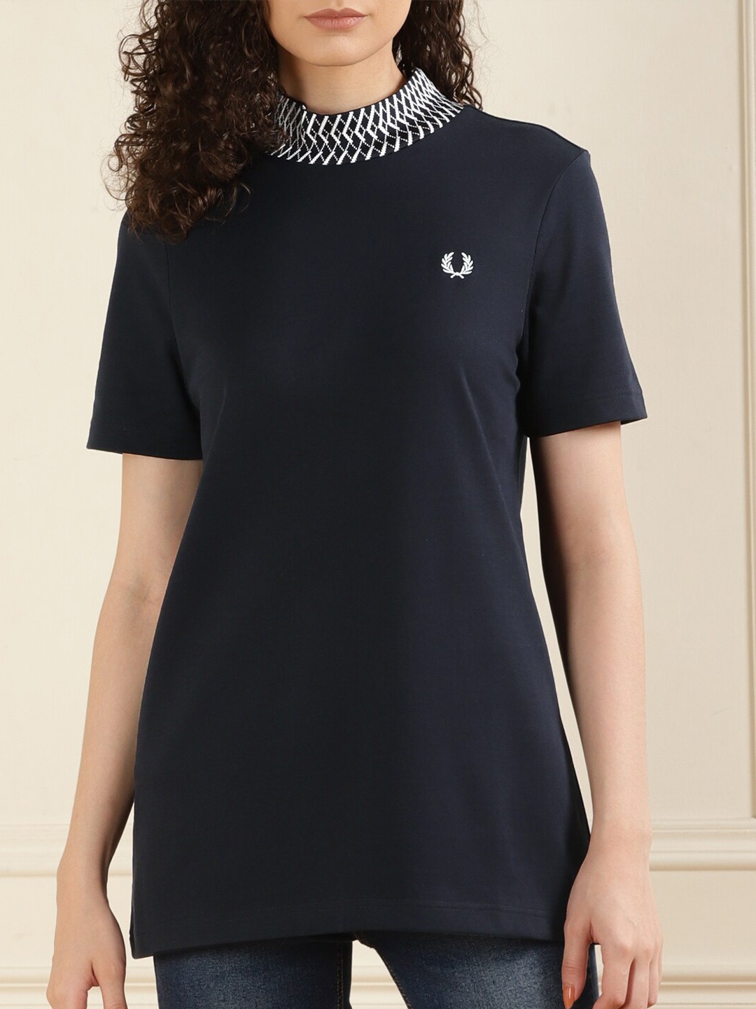 

Fred Perry High Neck Cotton T-shirt, Navy blue