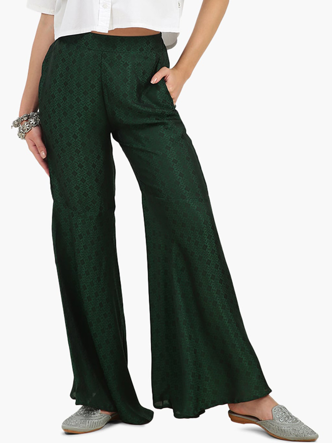 

Virgio Women Abstract Printed Parallel Trousers, Green