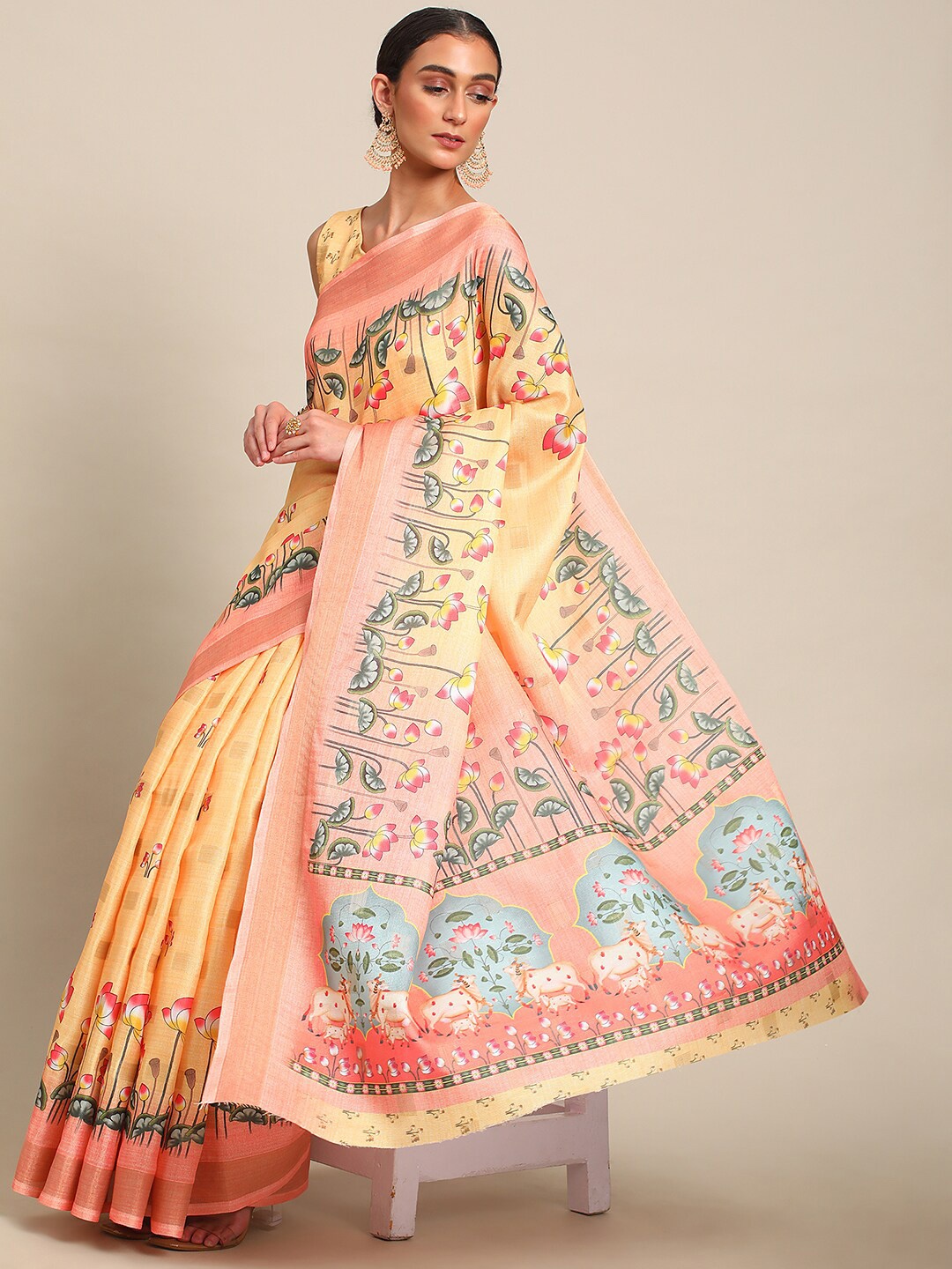 

all about you Yellow Floral Printed Saree