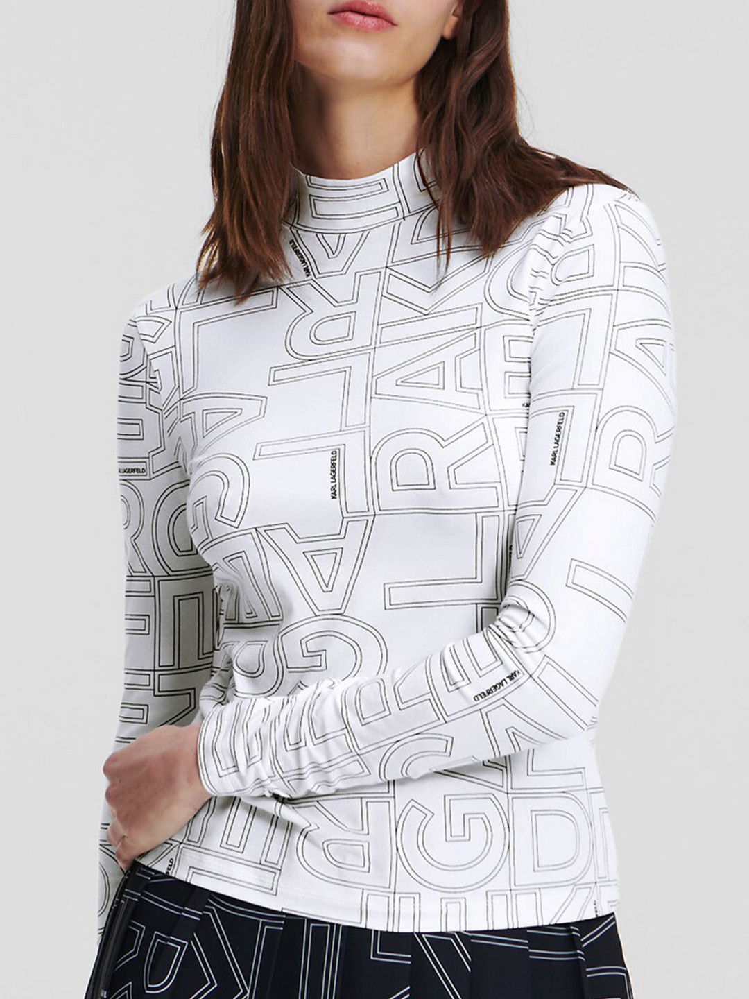 

Karl Lagerfeld Typography Printed High Neck Cotton Top, White