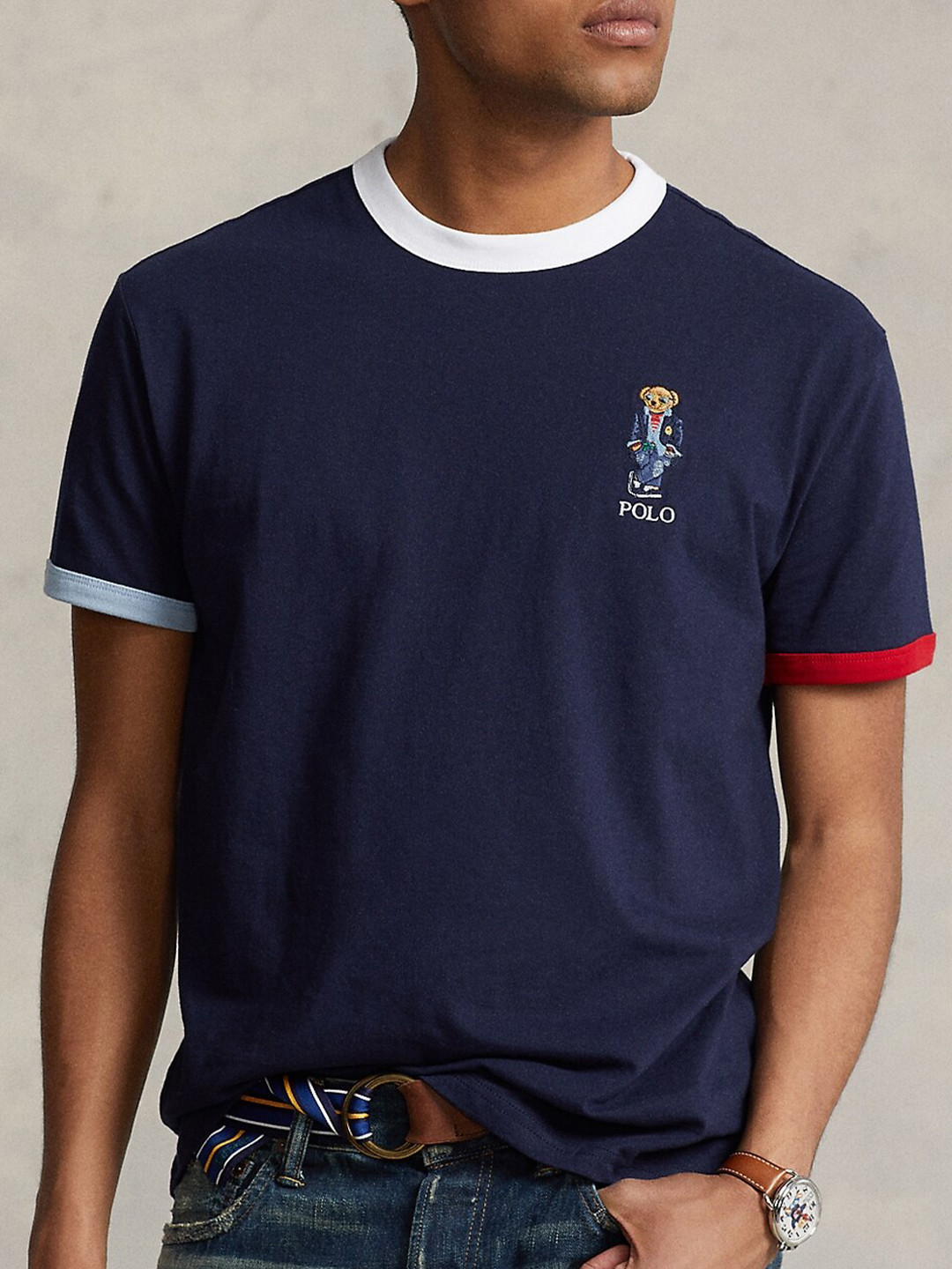 

Polo Ralph Lauren Round Neck Slim-Fit Cotton T-Shirt, Navy blue