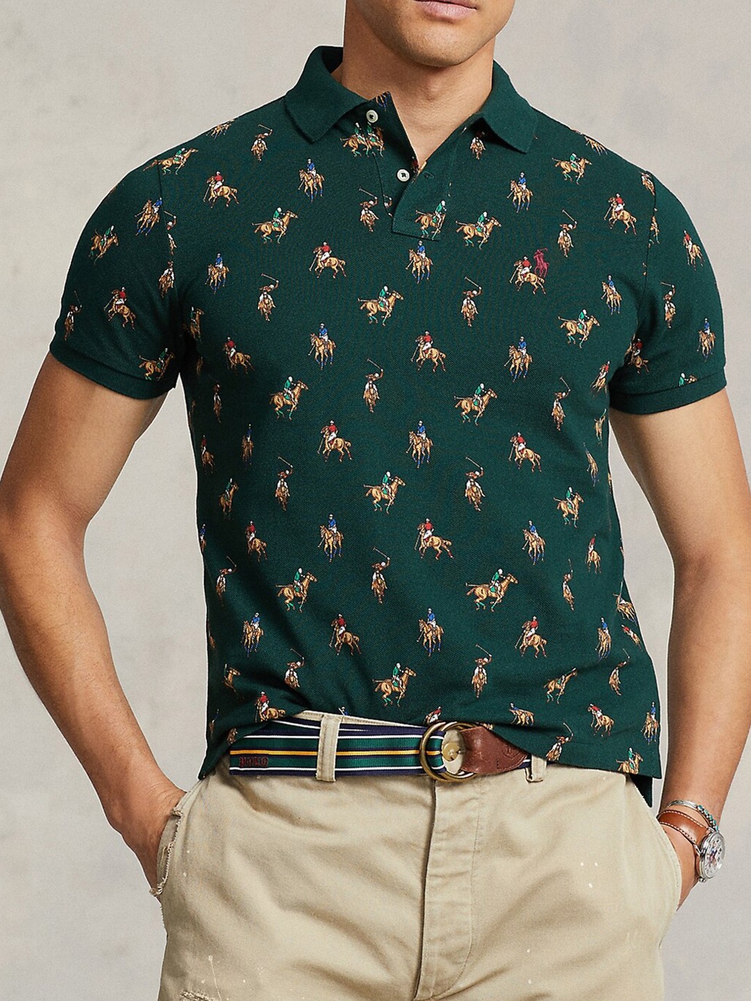 

Polo Ralph Lauren Conversational Printed Polo Collar Cotton Regular Fit T-shirt, Green