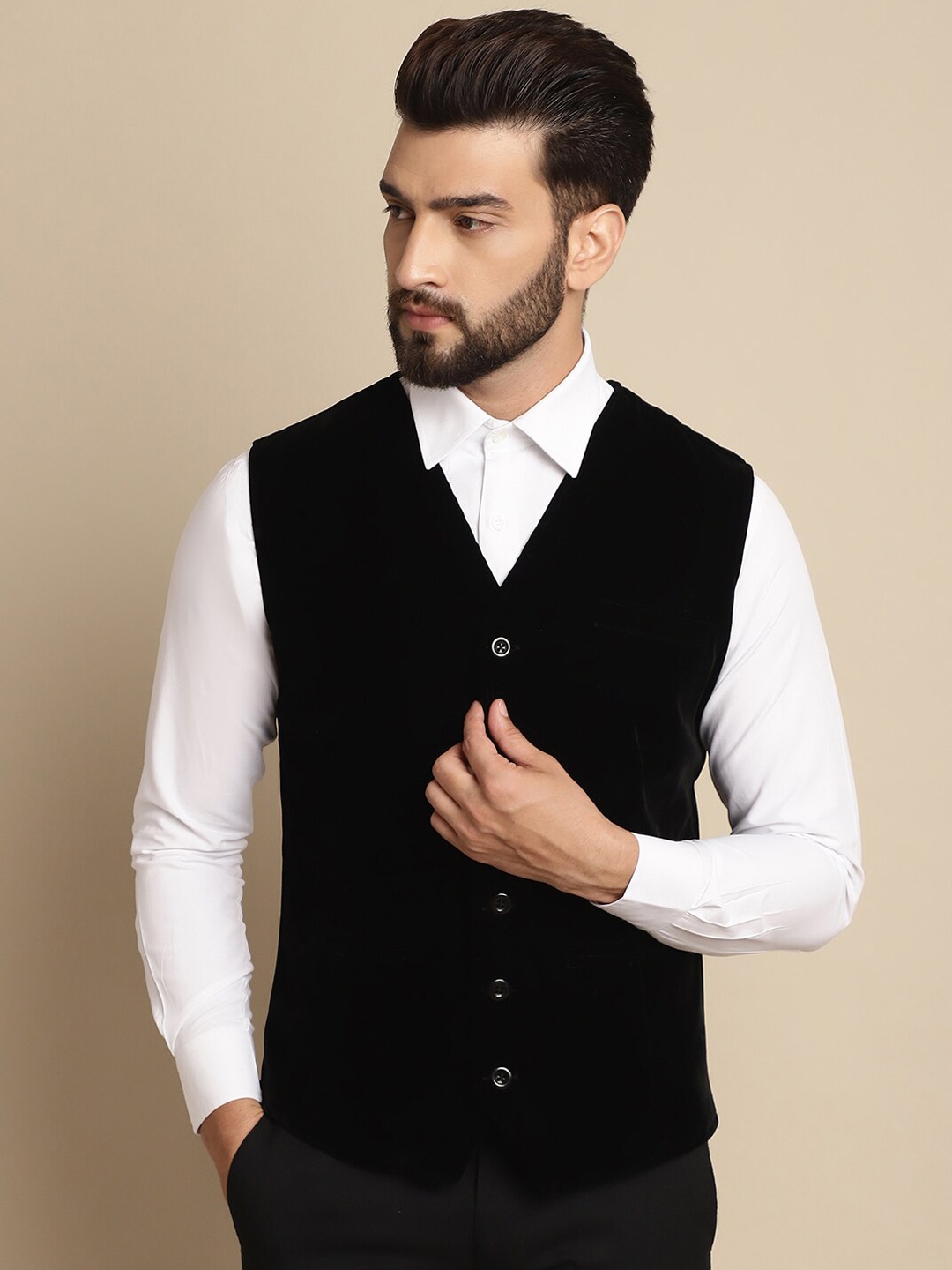 

even Single Breasted Formal Waistcoat, Black