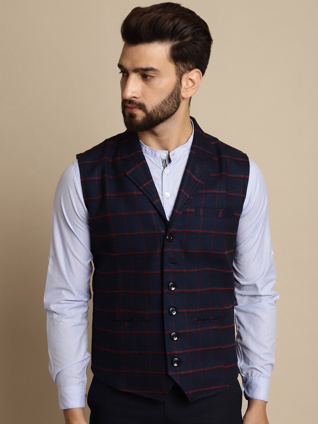 

even Striped Formal Waistcoat, Blue