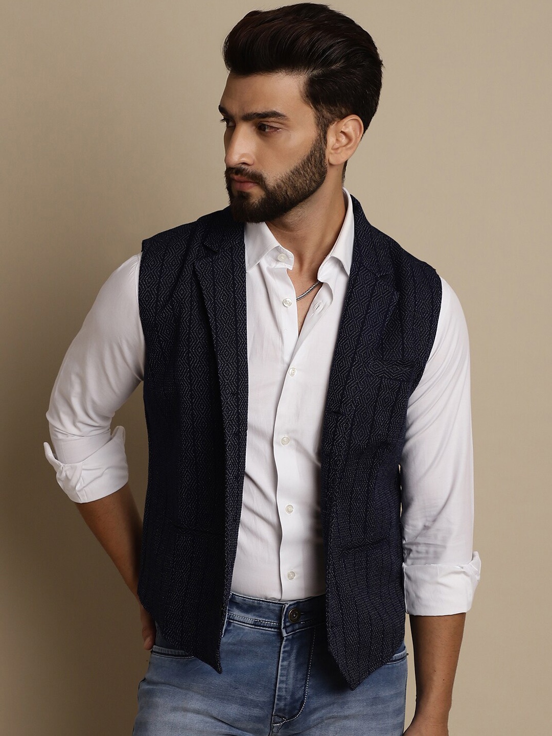 

even Self-Design Single Breasted Waistcoat, Blue