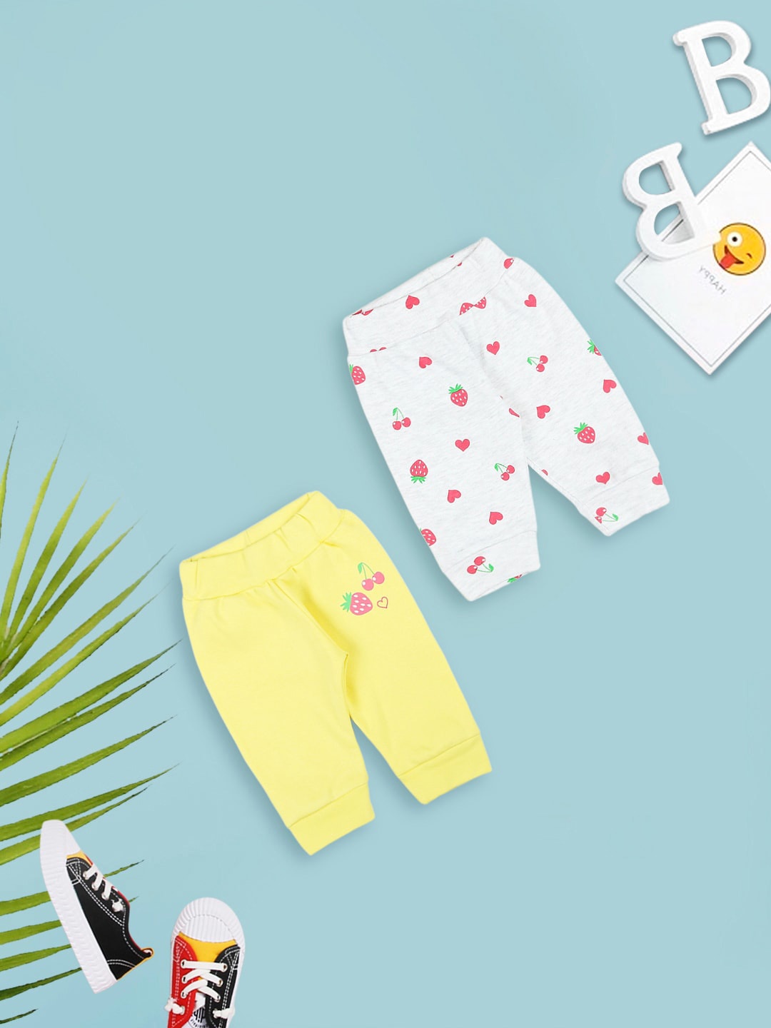 

MeeMee Infant Girls Pack Of 2 Printed Cotton Joggers, Yellow