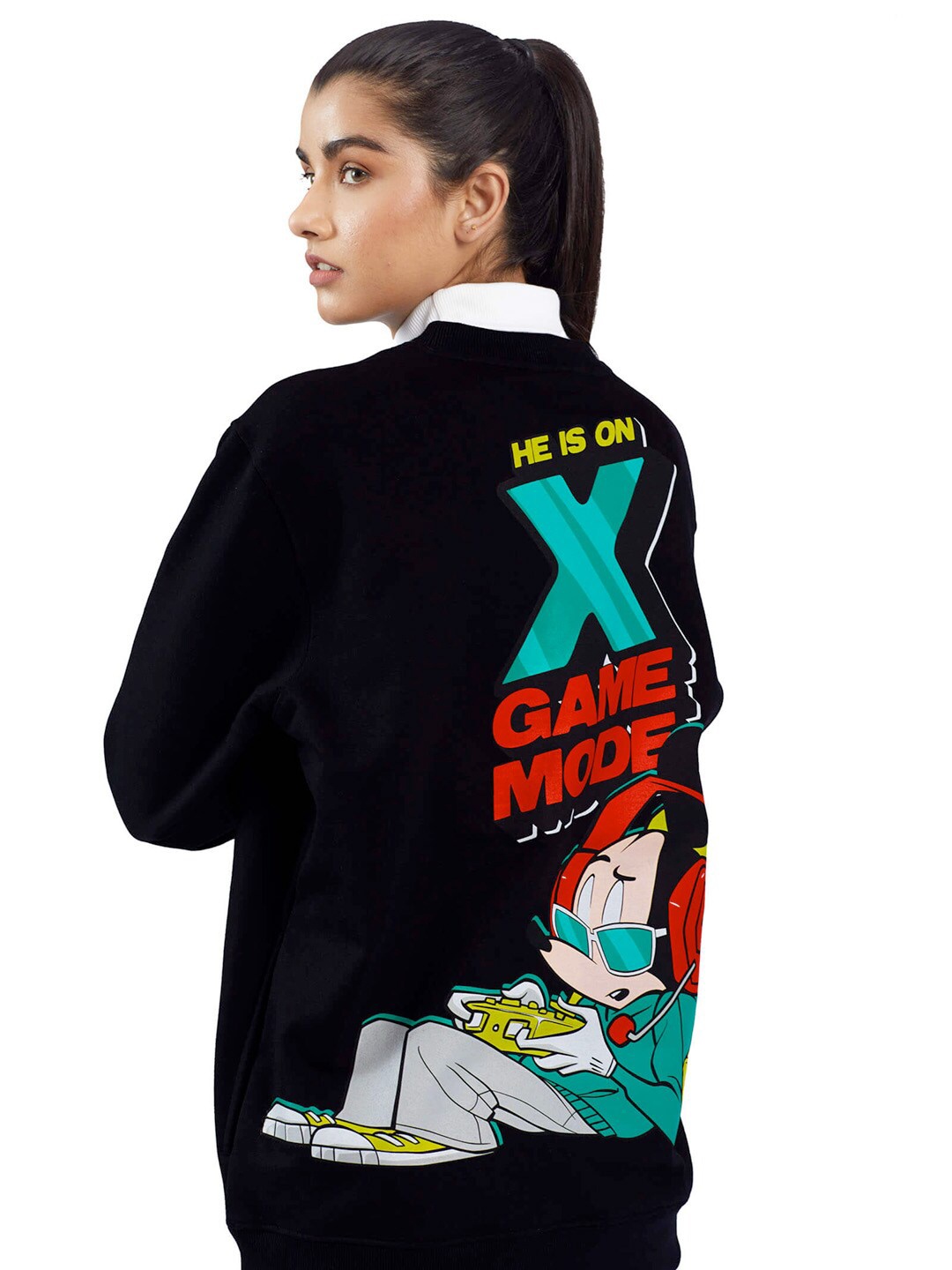 

Bonkers Corner Black Mickey Mouse Printed Oversized Cotton Sweatshirt