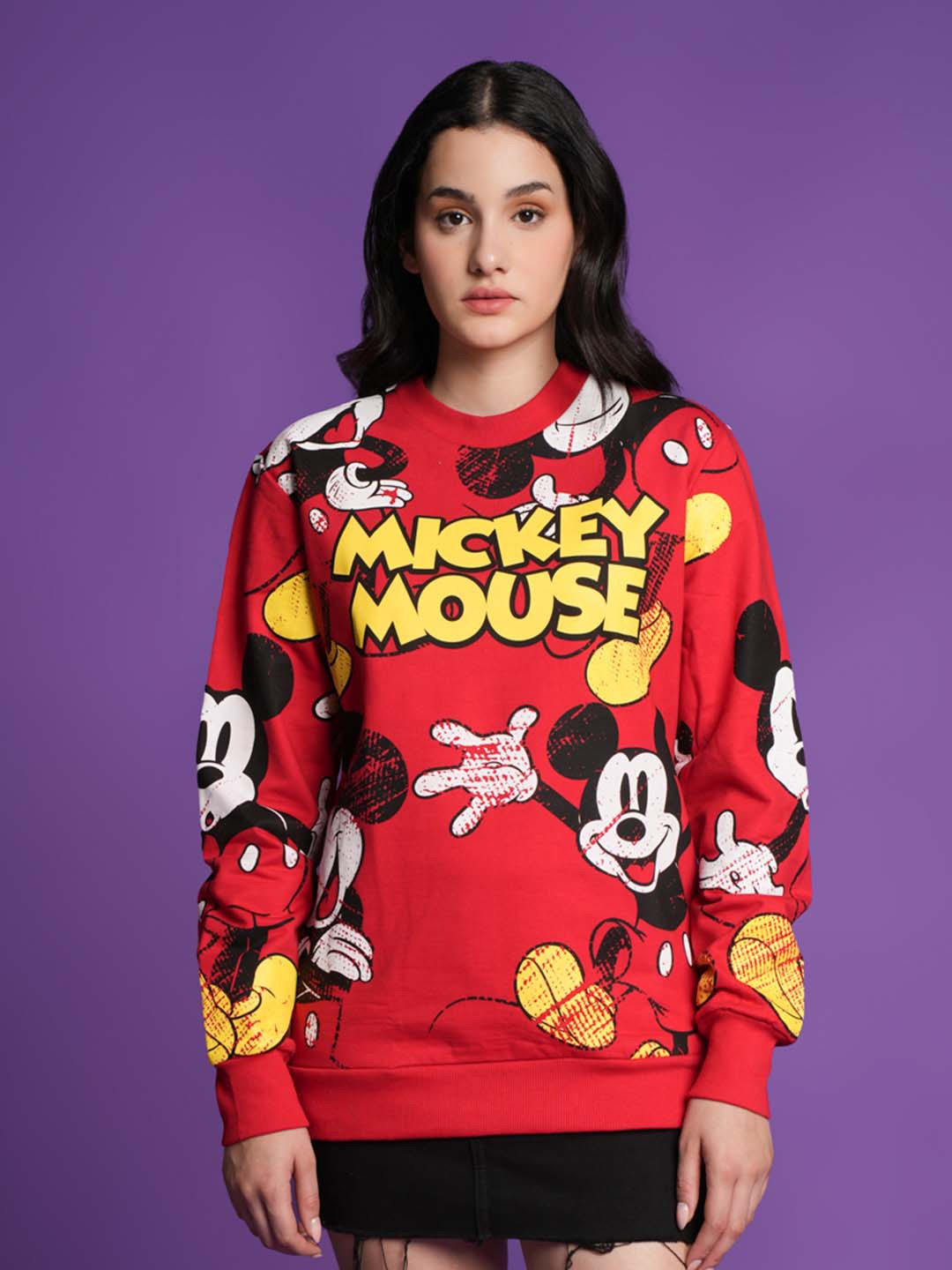 

Bonkers Corner Red Mickey Mouse Printed Oversized Cotton Sweatshirt
