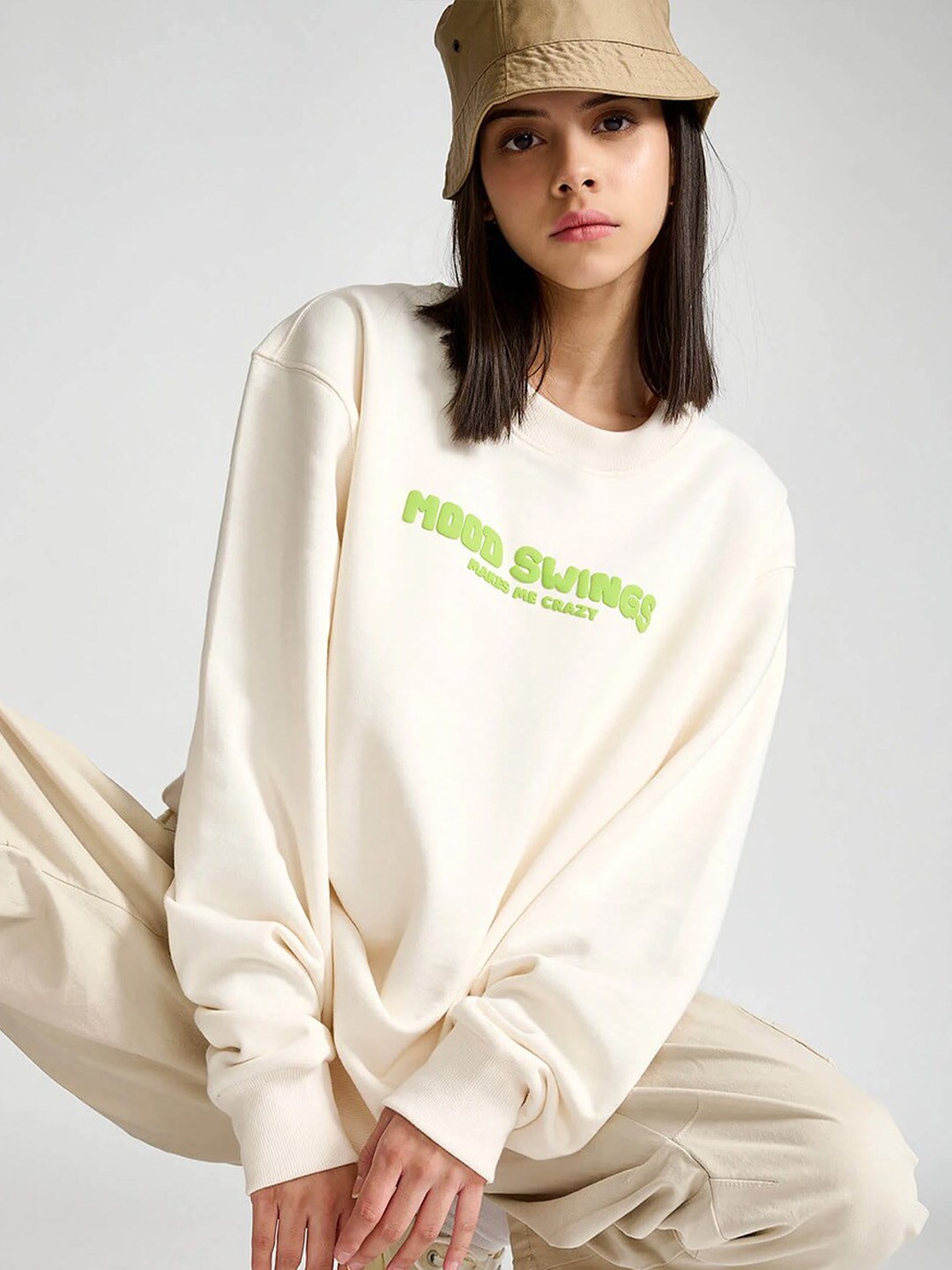 

Bonkers Corner Typography Printed Round Neck Cotton Pullover Longline Sweatshirt, White