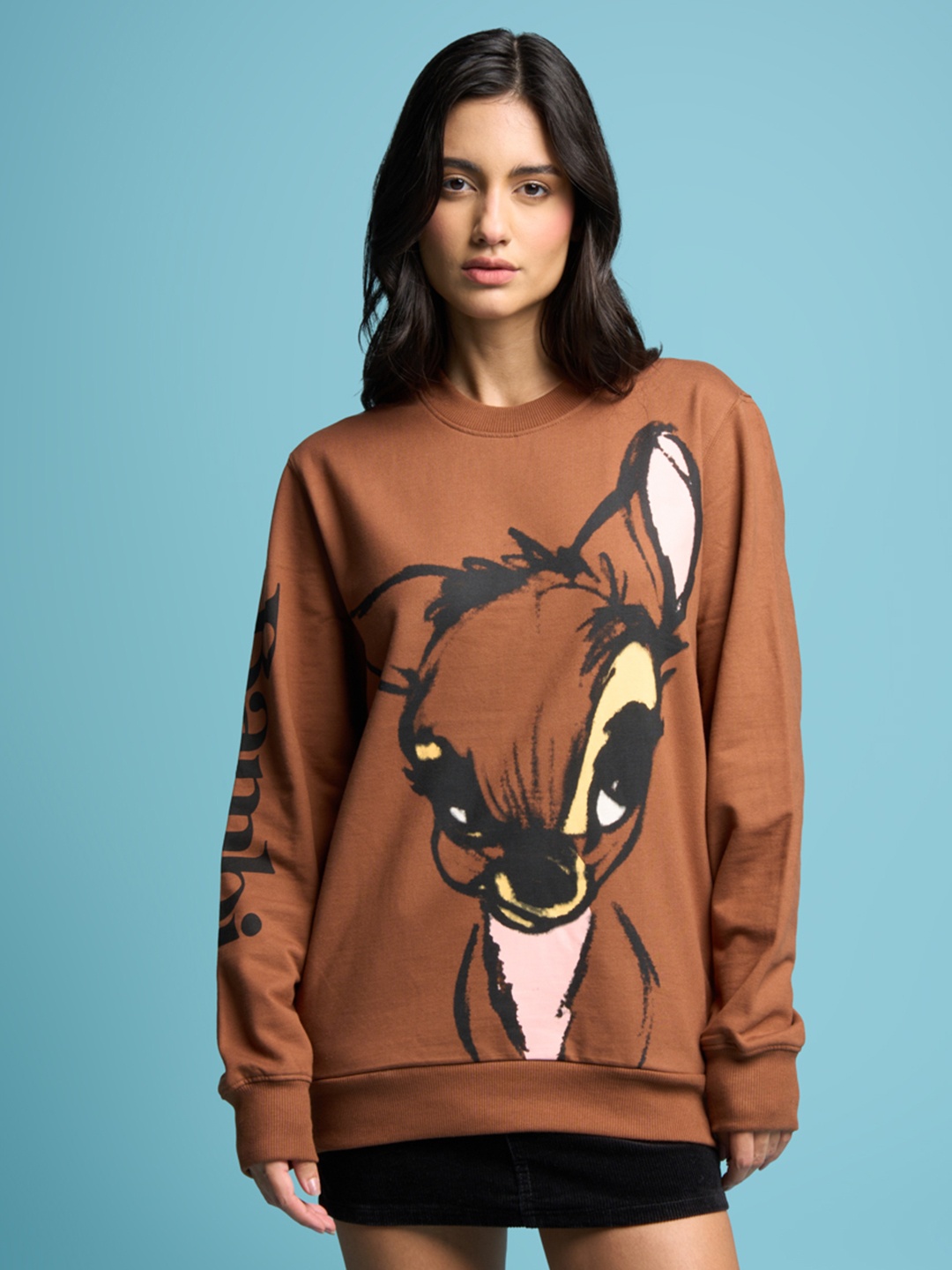 

Bonkers Corner Brown Graphic Printed Cotton Oversized Pullover Sweatshirt