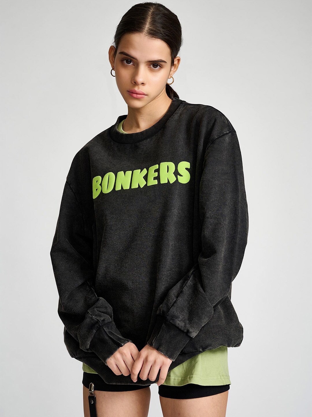 

Bonkers Corner Typography Printed Round Neck Cotton Pullover Sweatshirt, Black
