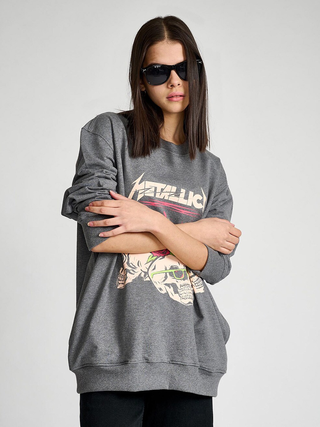 

Bonkers Corner Grey Graphic Printed Round Neck Cotton Pullover Sweatshirt