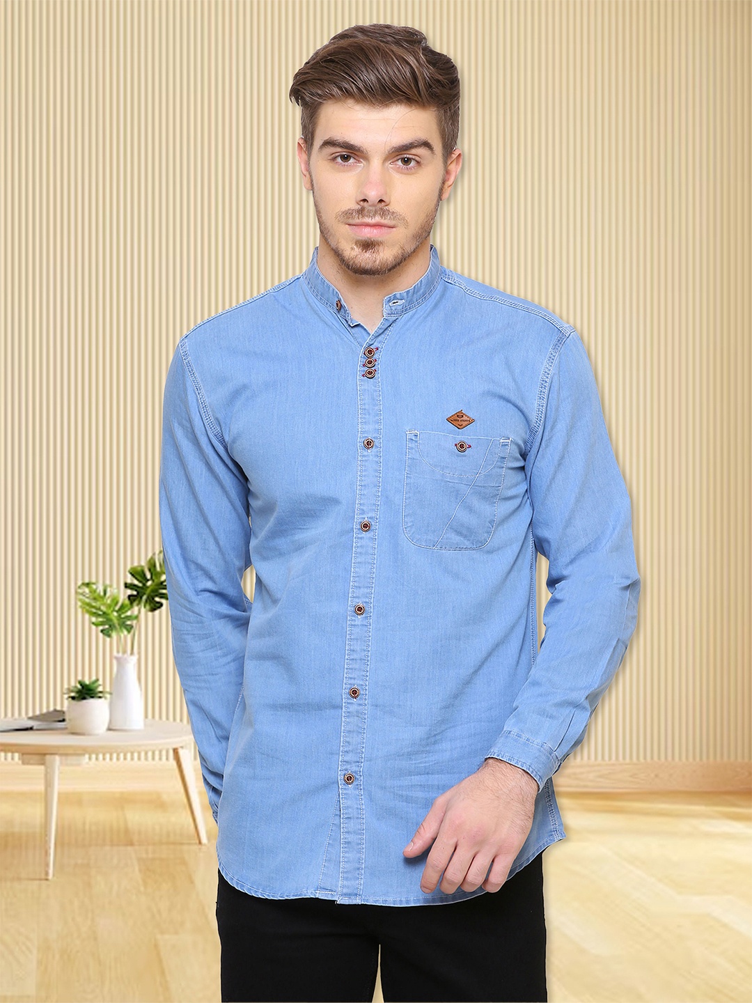 

Kuons Avenue Smart Slim Fit Opaque Chambray Casual Shirt, Blue