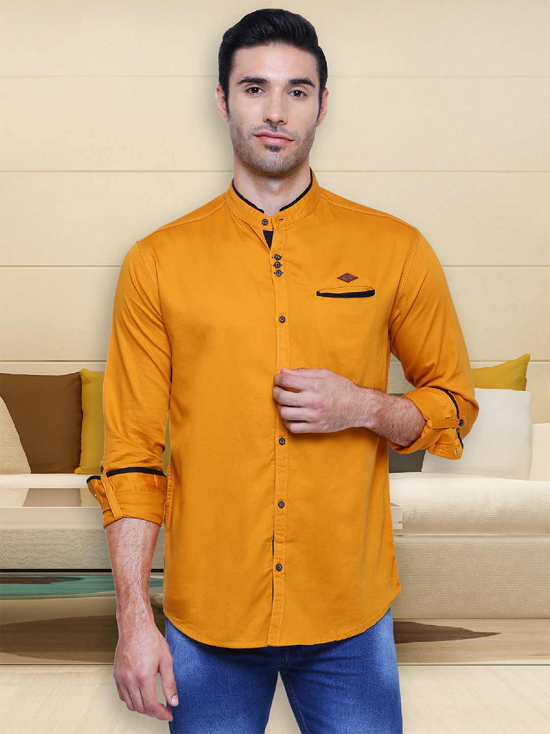 

Kuons Avenue Smart Slim Fit Opaque Cotton Linen Casual Shirt, Mustard