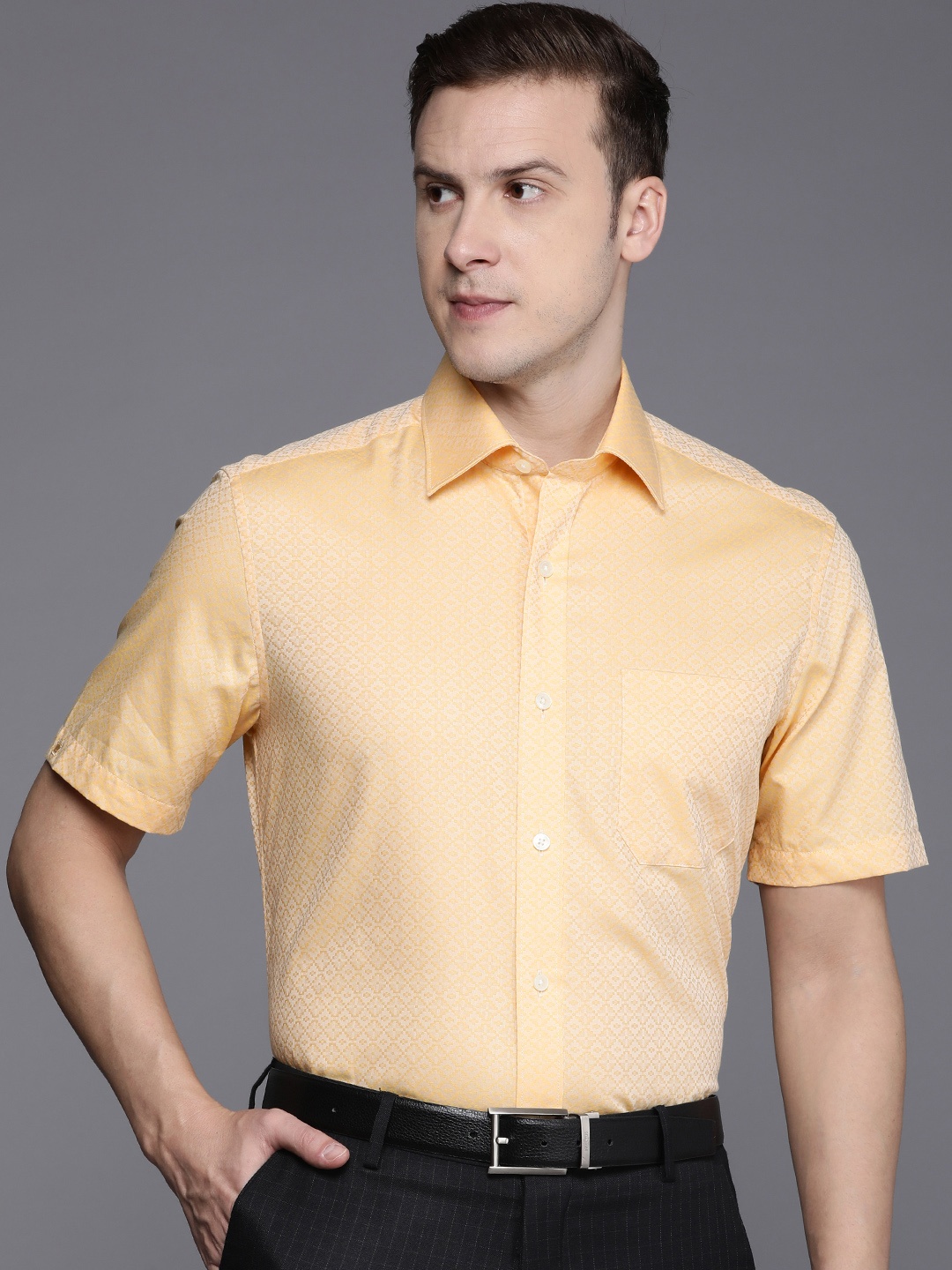 

Louis Philippe Textured Classic Pure Cotton Formal Shirt, Yellow