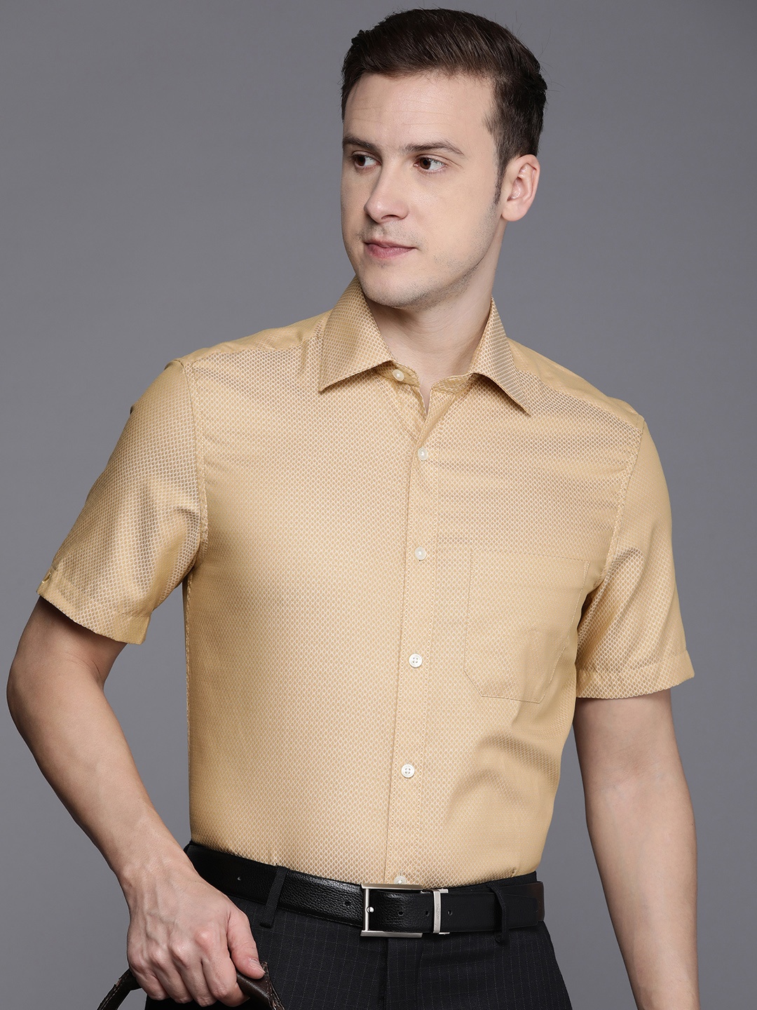 

Louis Philippe Textured Classic Pure Cotton Formal Shirt, Beige