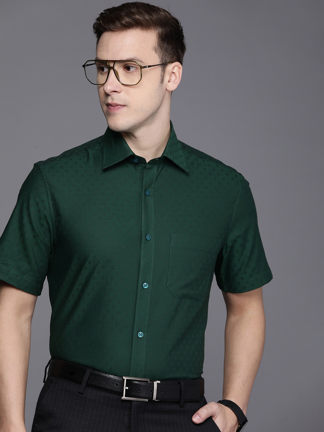 

Louis Philippe Textured Classic Pure Cotton Formal Shirt, Green