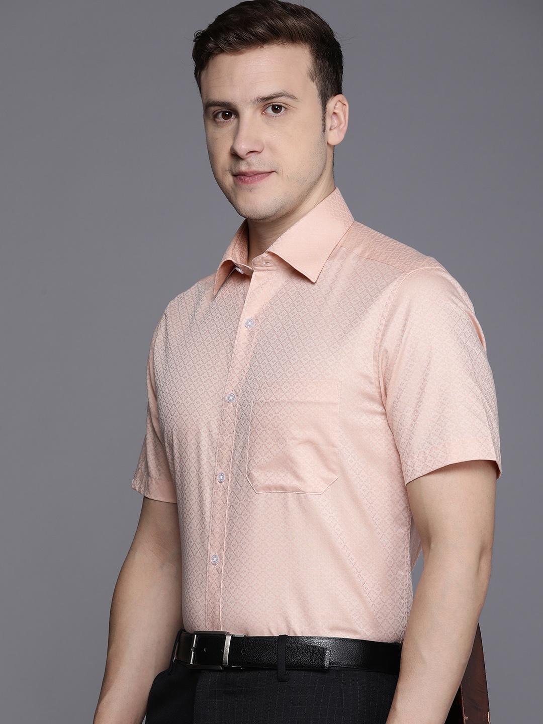 

Louis Philippe Textured Classic Pure Cotton Formal Shirt, Peach