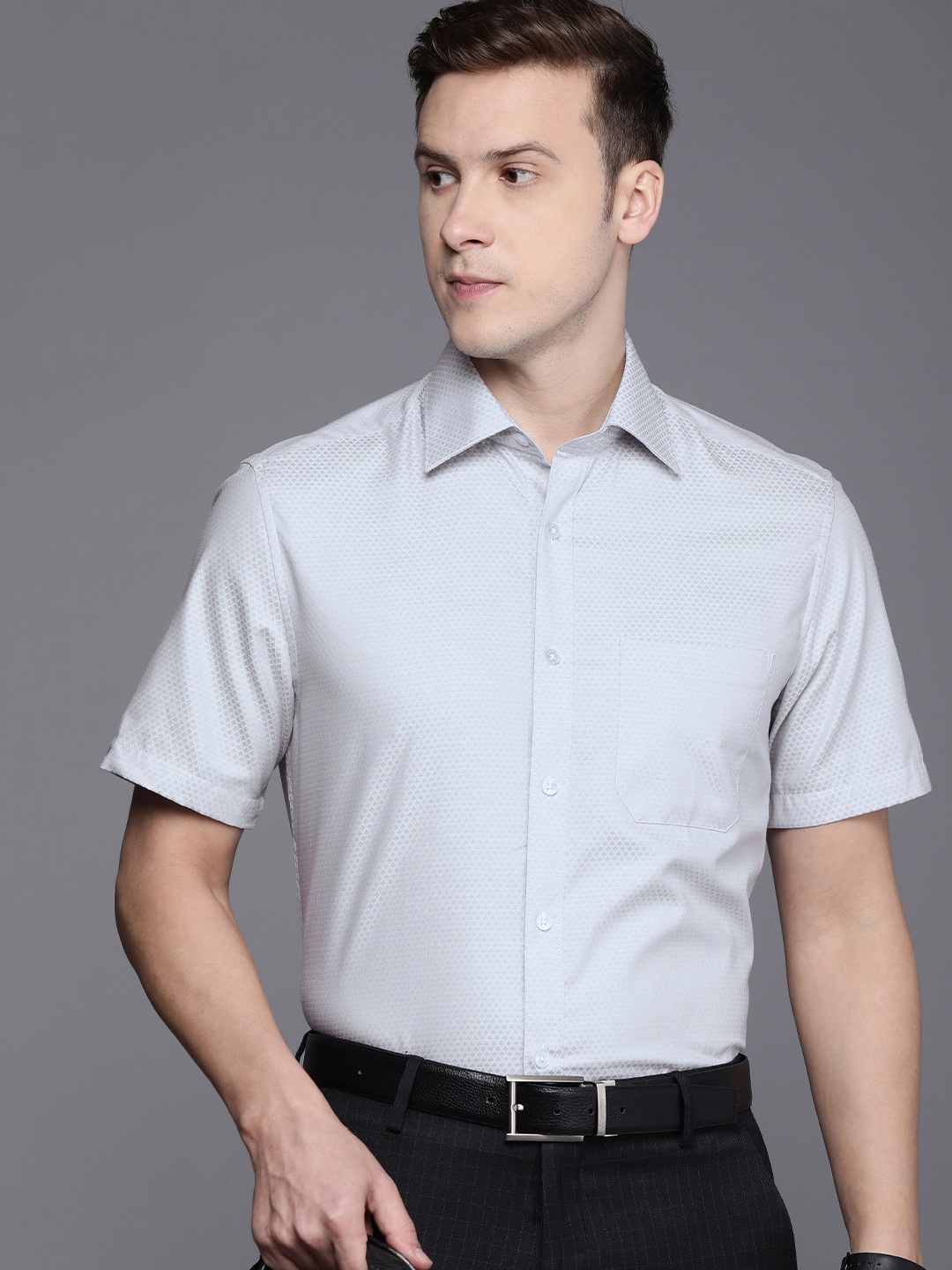 

Louis Philippe Textured Classic Pure Cotton Formal Shirt, Grey