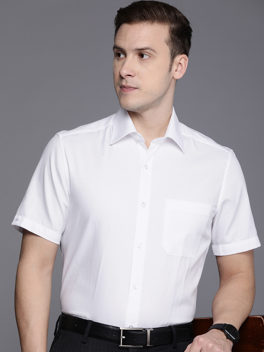 

Louis Philippe Textured Classic Pure Cotton Formal Shirt, White