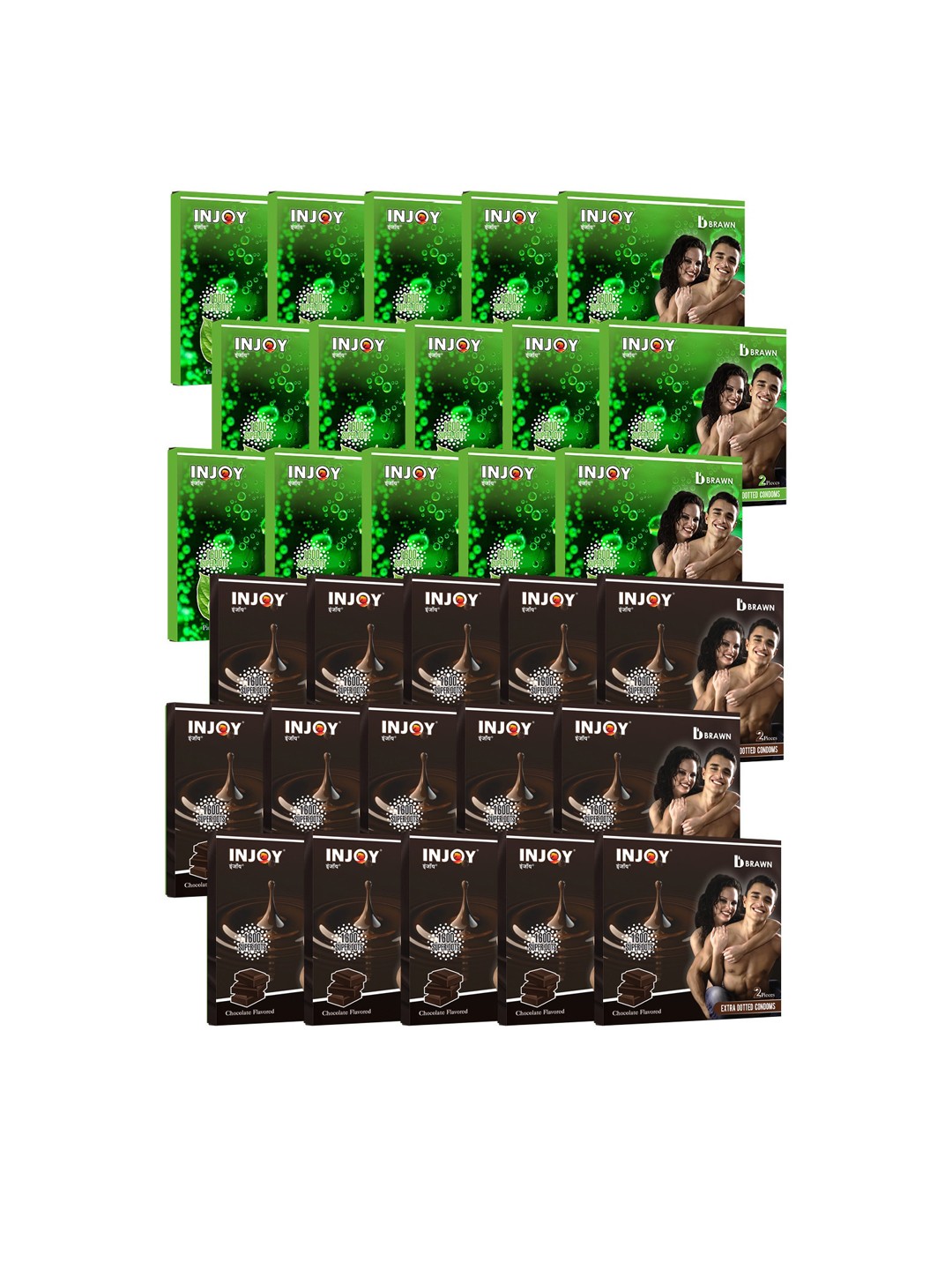 

INJOY Set Of 30 Ribbed & Dotted Lubricated Chocolate & Paan Flavored Condoms - 2Pcs Each, Brown