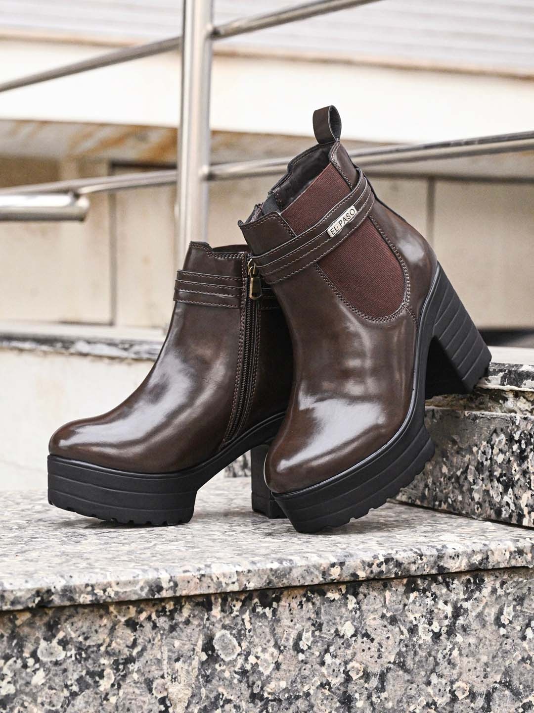 

El Paso Women Platform Heel Mid-Top Chunky Boots, Brown