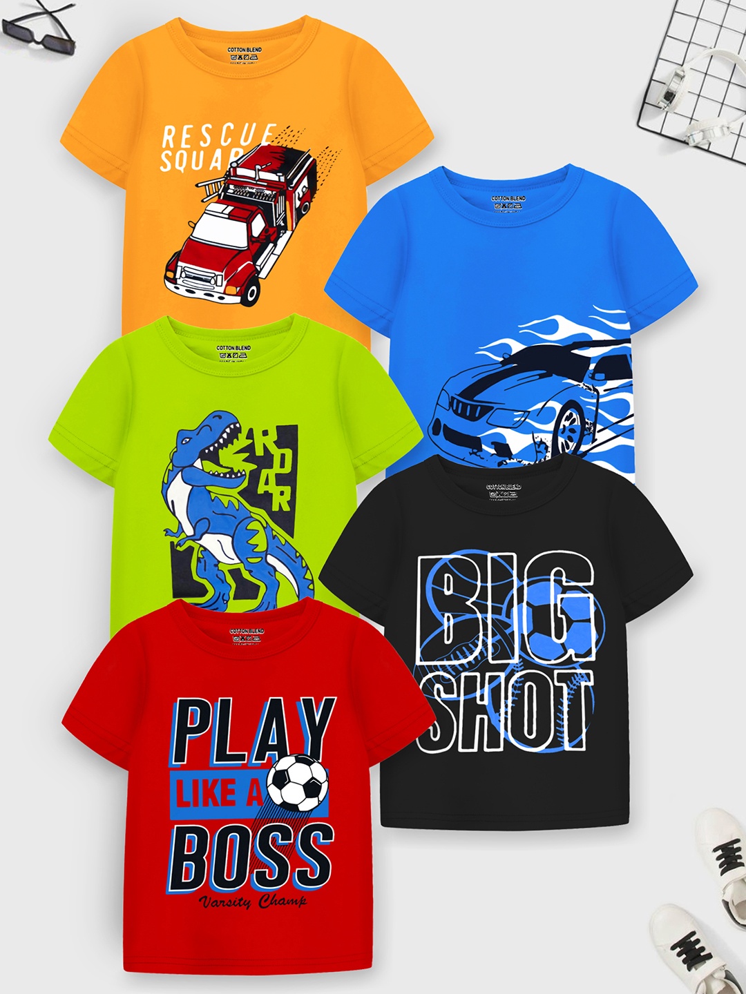 

Trampoline Boys Pack Of 5 Graphic Printed Cotton T-shirt, Red