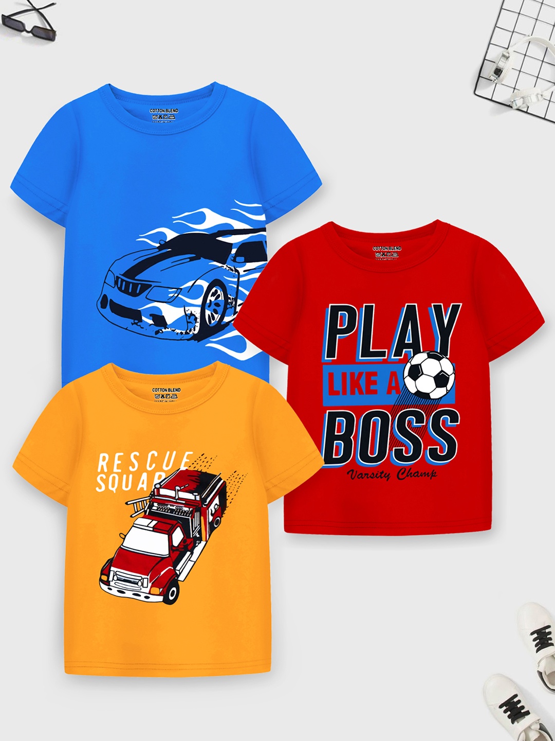 

Trampoline Pack Of 3 Boys Printed Cotton Casual T-shirt, Red