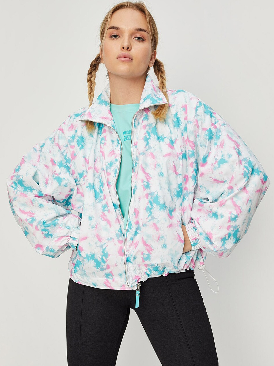 

max Abstract Printed Stand Collar Bomber Jacket, White