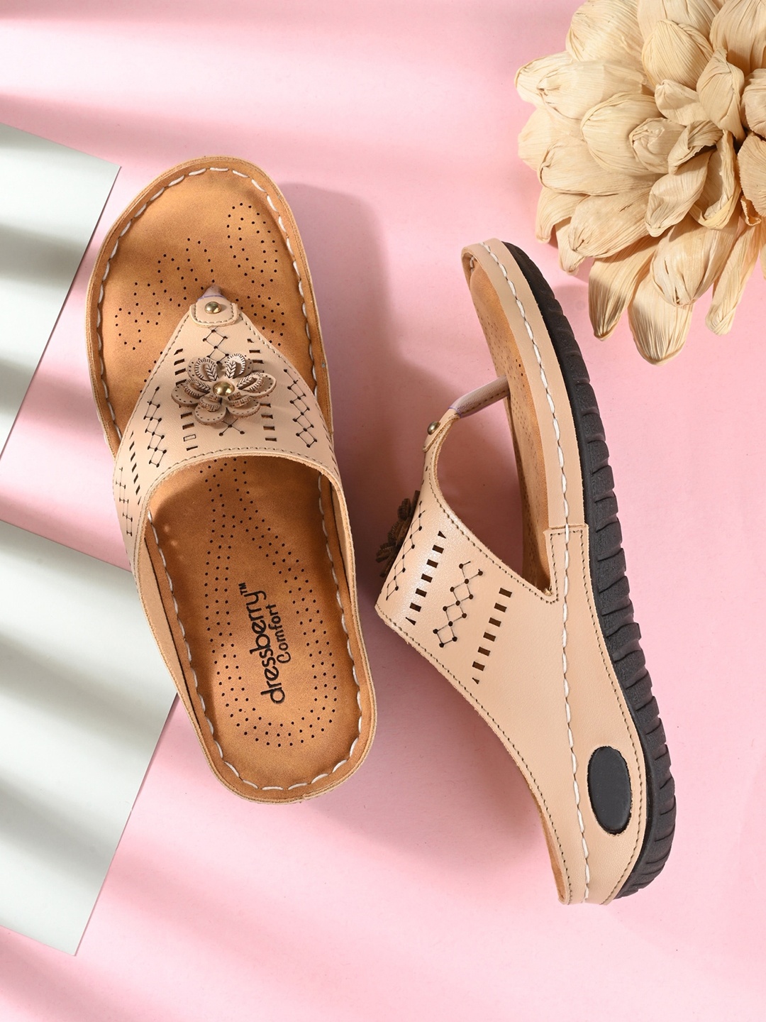 

DressBerry Beige Laser Cuts Open Toe Flats