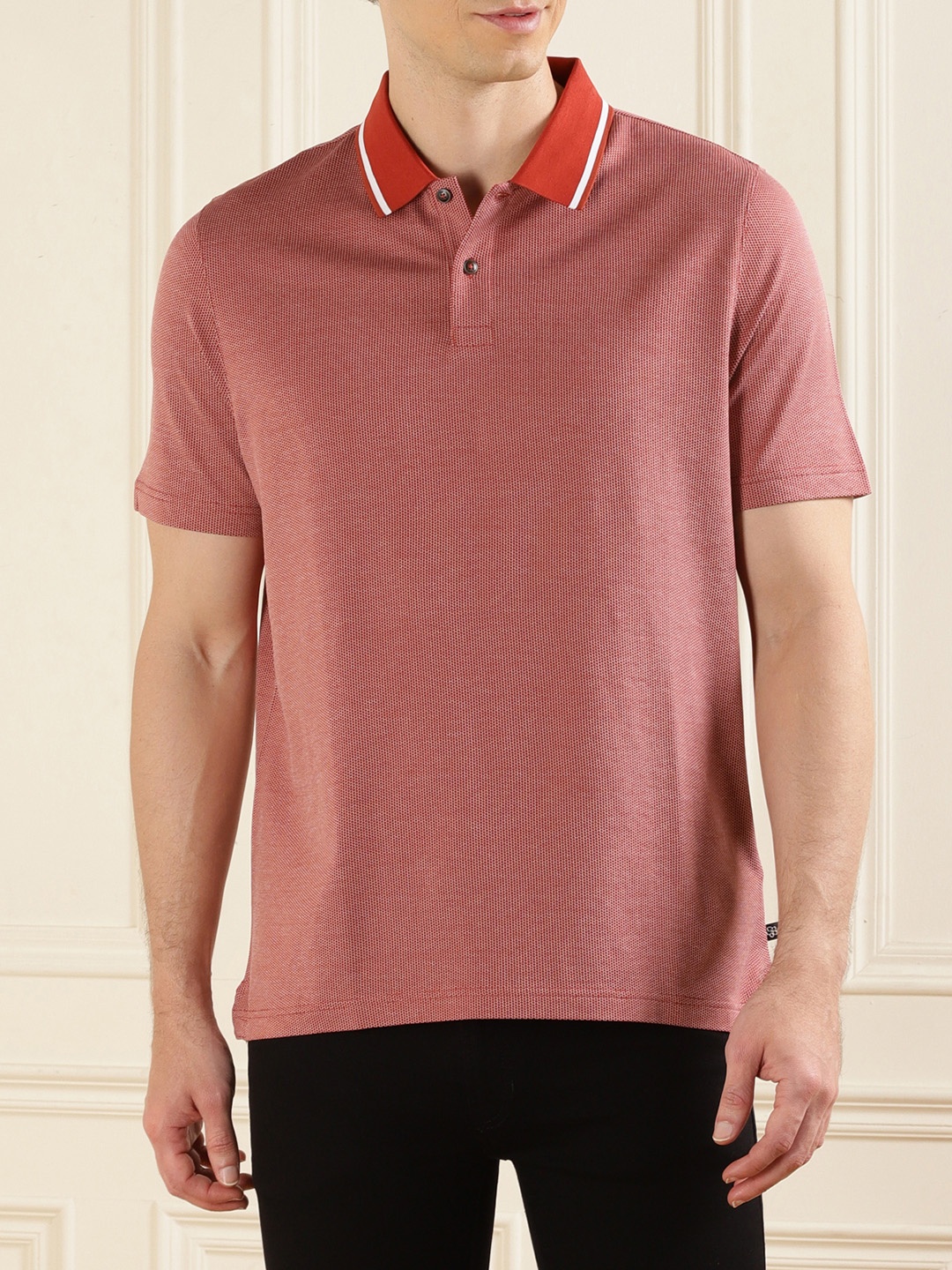 

Ted Baker Polo Collar Jacquard Cotton T-shirt, Red