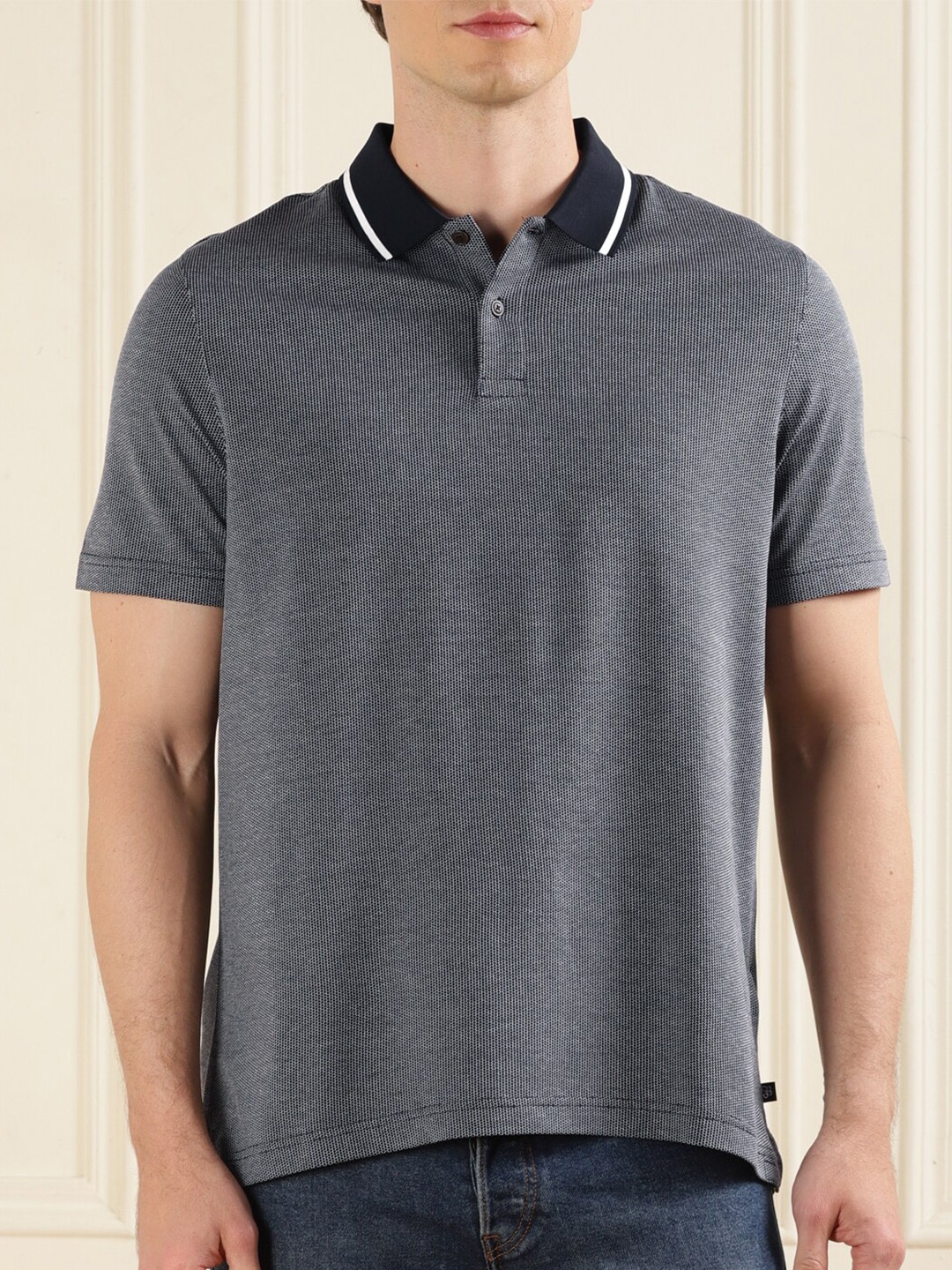 

Ted Baker Self Design Polo Collar Cotton T-shirt, Navy blue