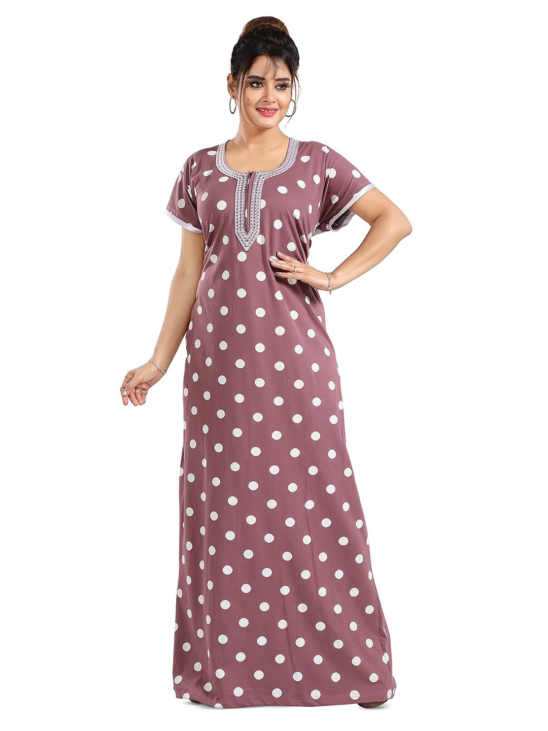 

FOMTI Geometric Floral Printed Pure Cotton Maxi Nightdress, Brown