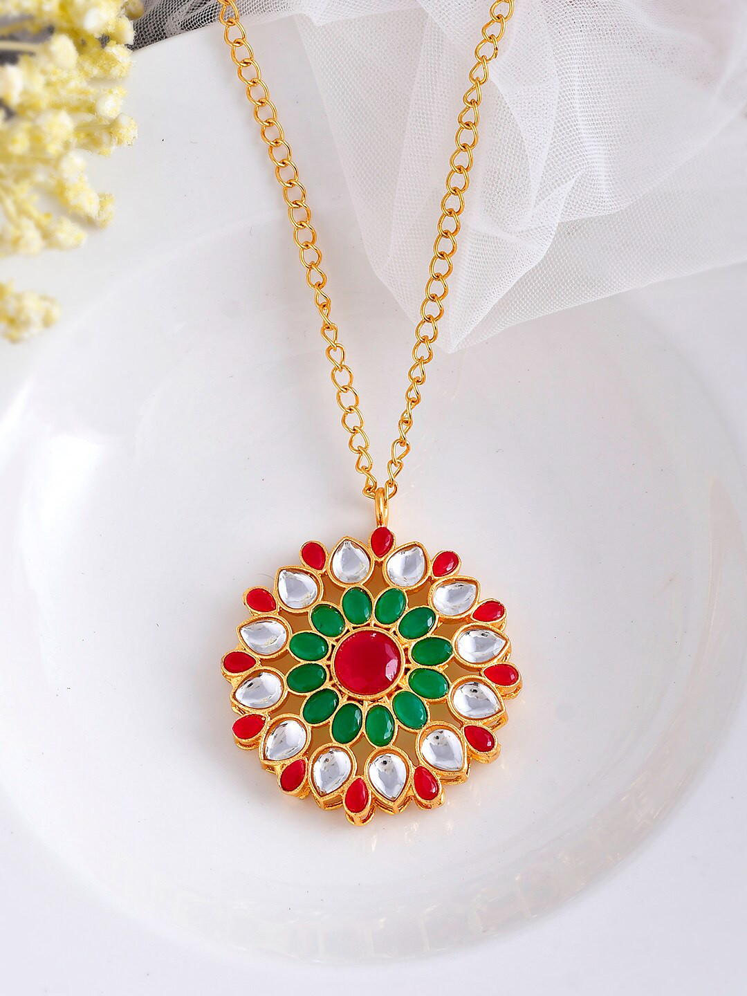 

Silvermerc Designs Gold-Plated Kundan-Studded Pendant