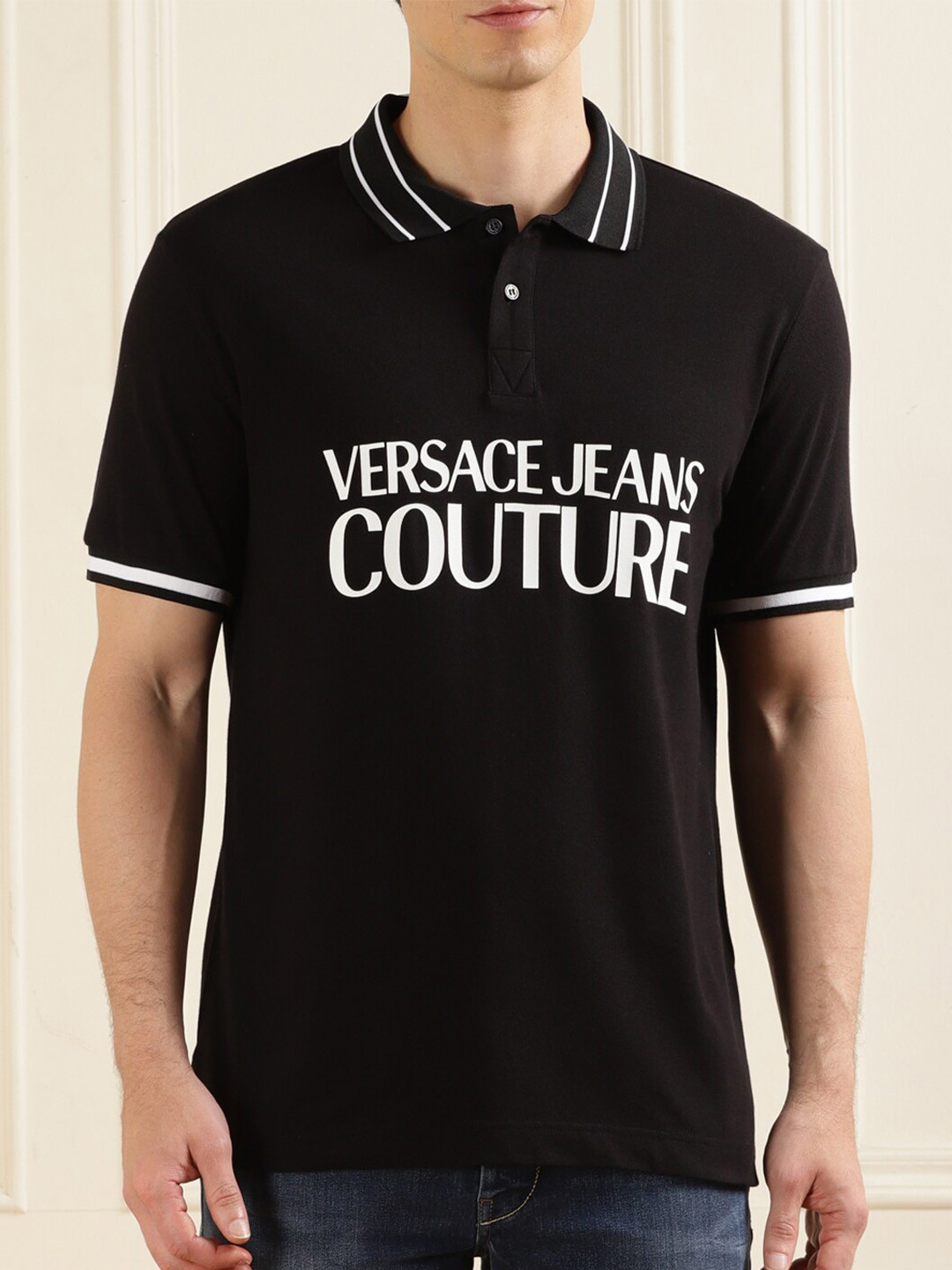 

Versace Jeans Couture Typography Printed Cotton T-shirt, Black
