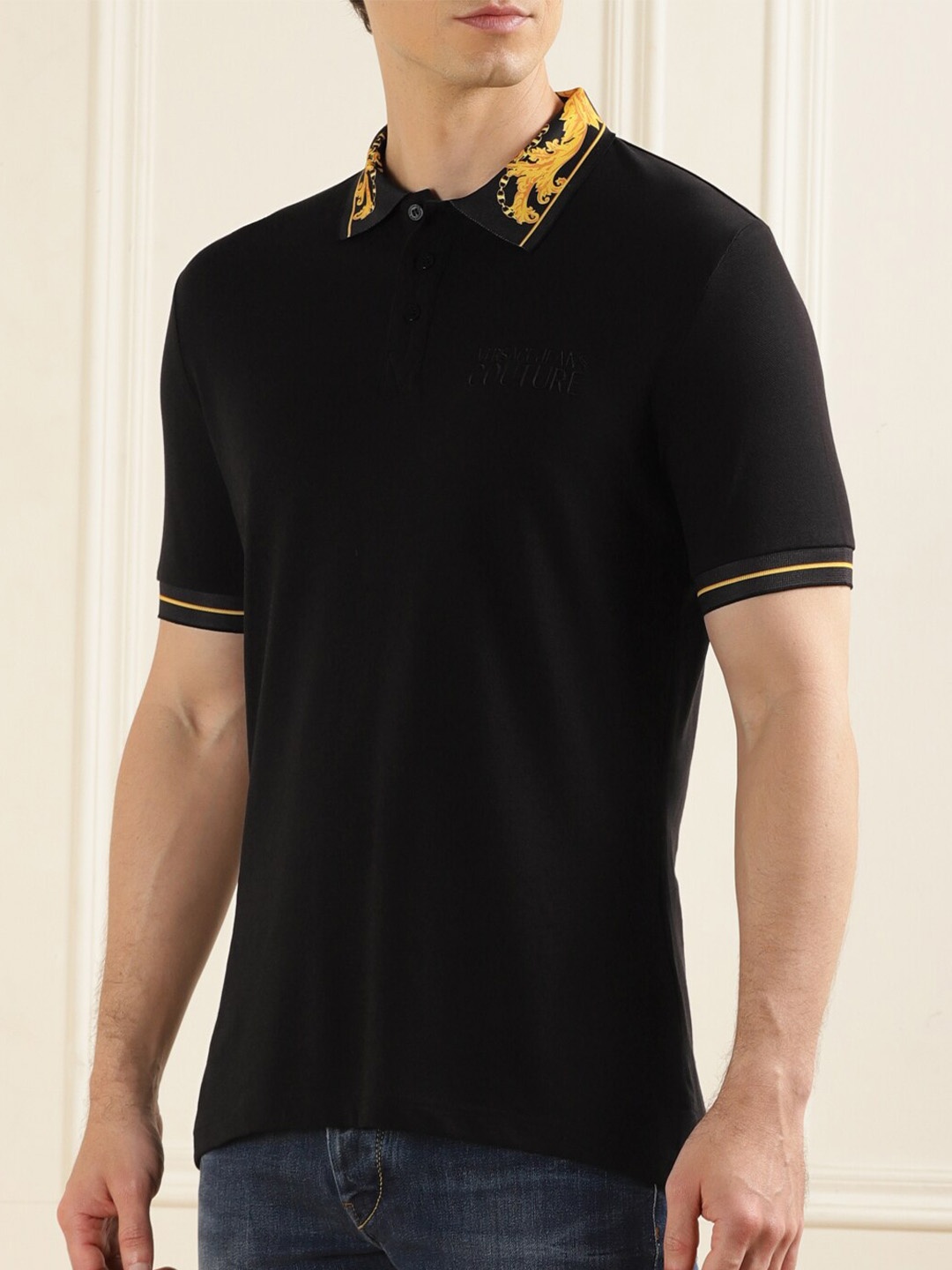 

Versace Jeans Couture Polo Collar Short Sleeves Cotton T-shirt, Black