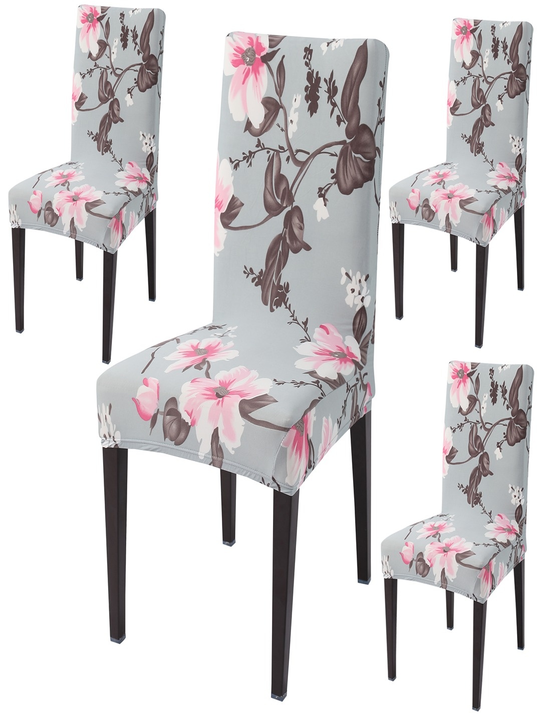 

HOKIPO Brown 4 Pieces Printed Stretchable Chair Covers, Grey