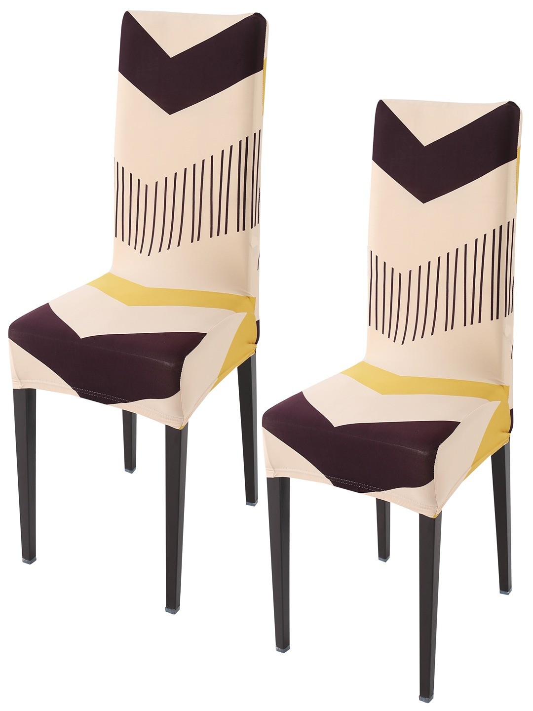 

HOKIPO Beige & Brown 2 Pieces Printed Stretchable Chair Covers